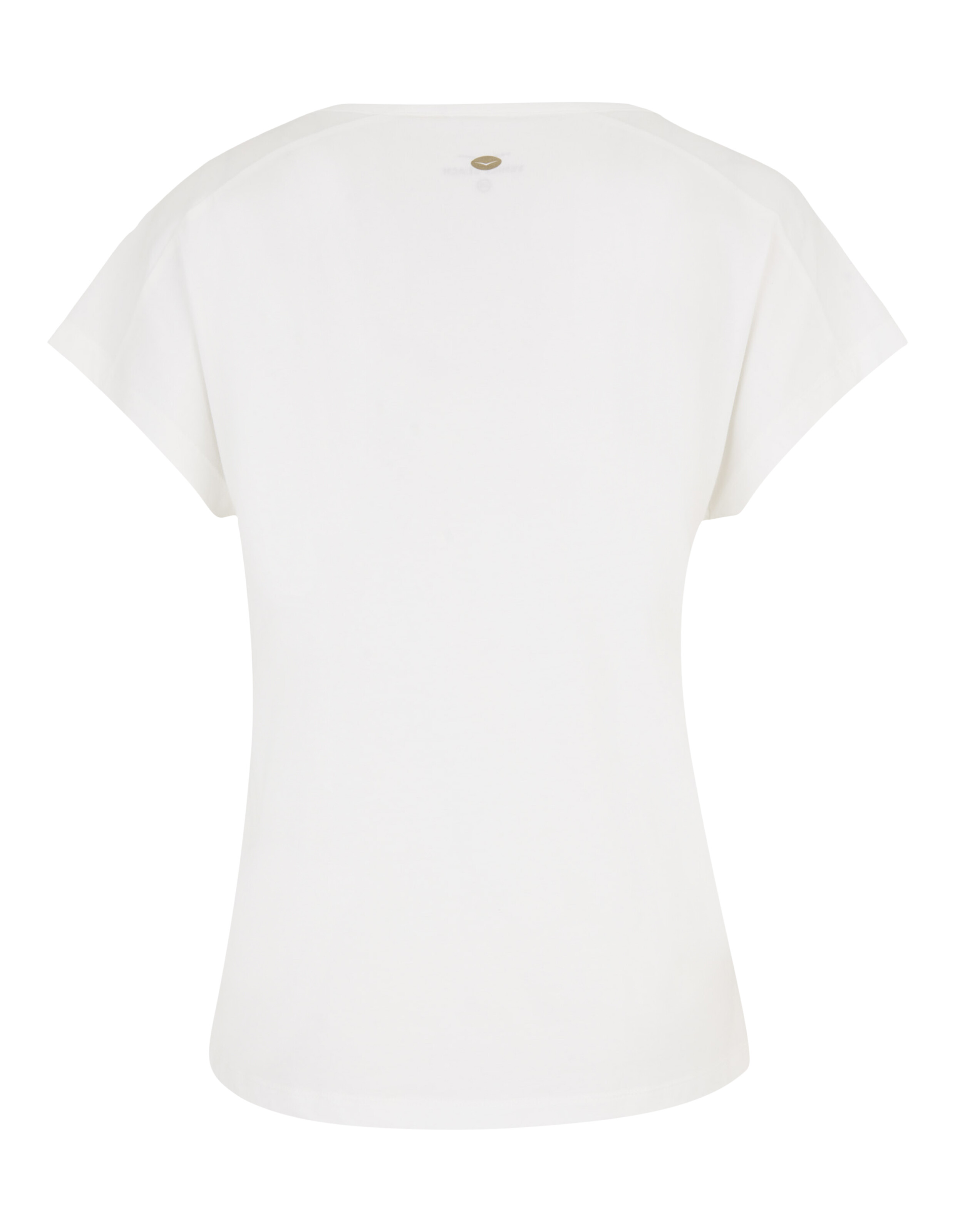 Rückansicht eines weißen Freizeit-T-Shirts mit kurzen Ärmeln und entspannter Passform.