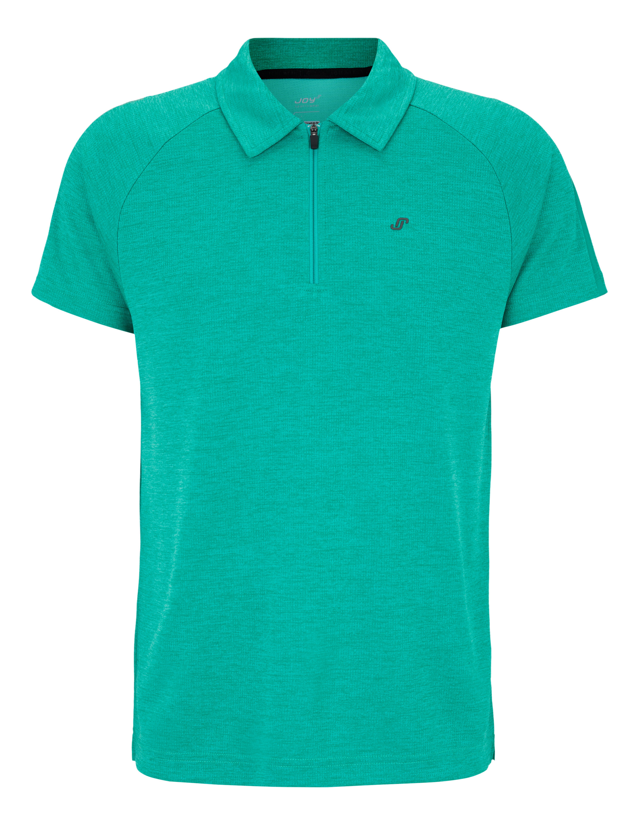 Türkises Poloshirt mit Reißverschluss und dezentem Logo.