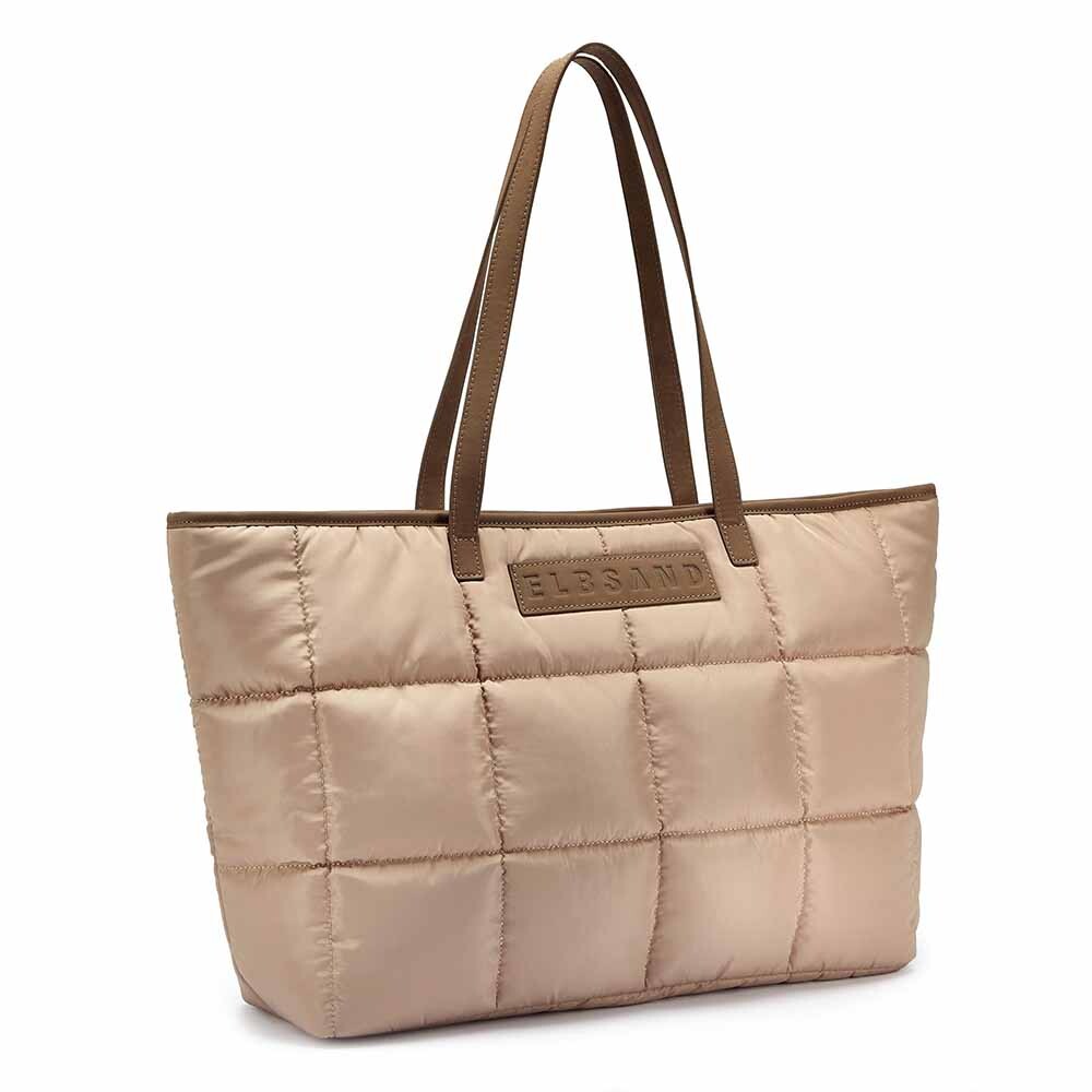 ELBSAND gesteppte Tragetasche in sanftem Beige mit braunen Trägern, perfekt für Freizeitausflüge.