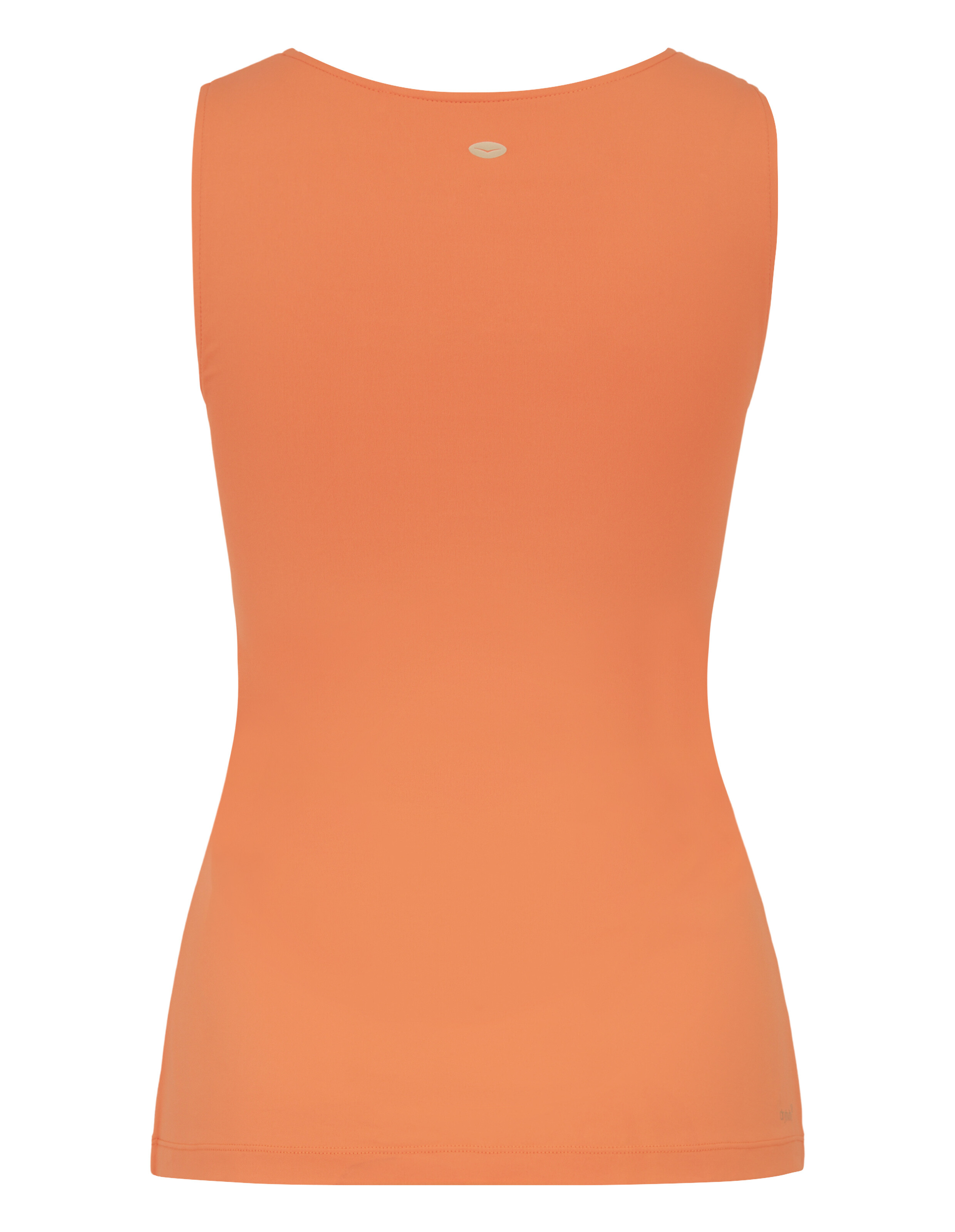 Rückansicht eines taillierten orangefarbenen Tanktops, perfekt für Freizeitkleidung und Faulenzen.