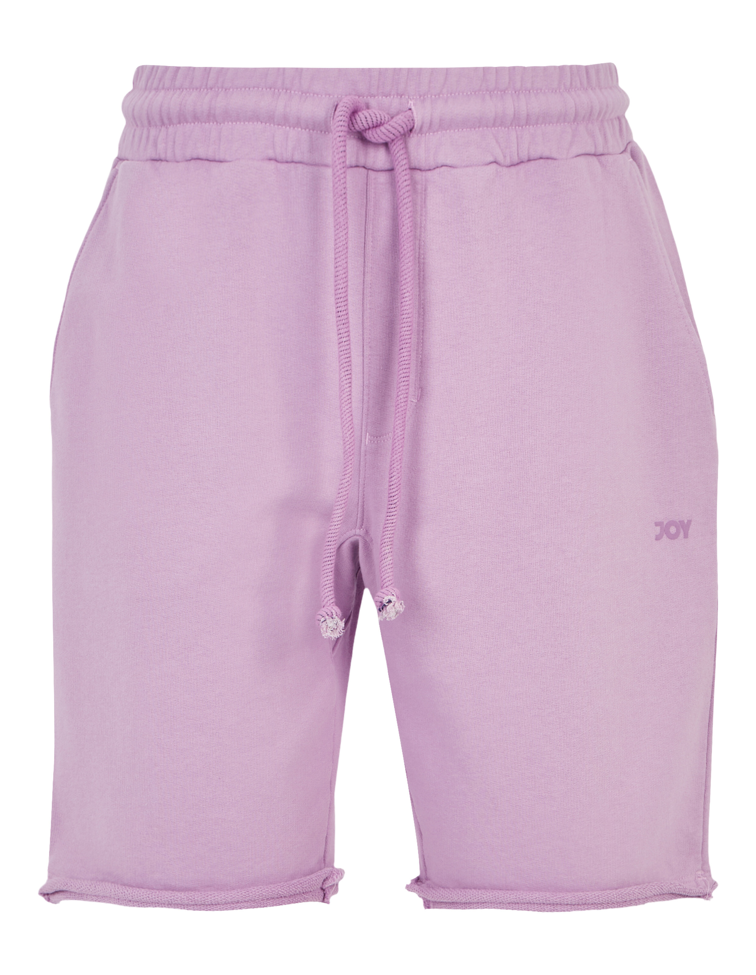 Lila Shorts mit elastischem Bund, Kordelzug und lässigem Schnitt, aus weichem Stoff, ideal für Freizeit oder Sport.