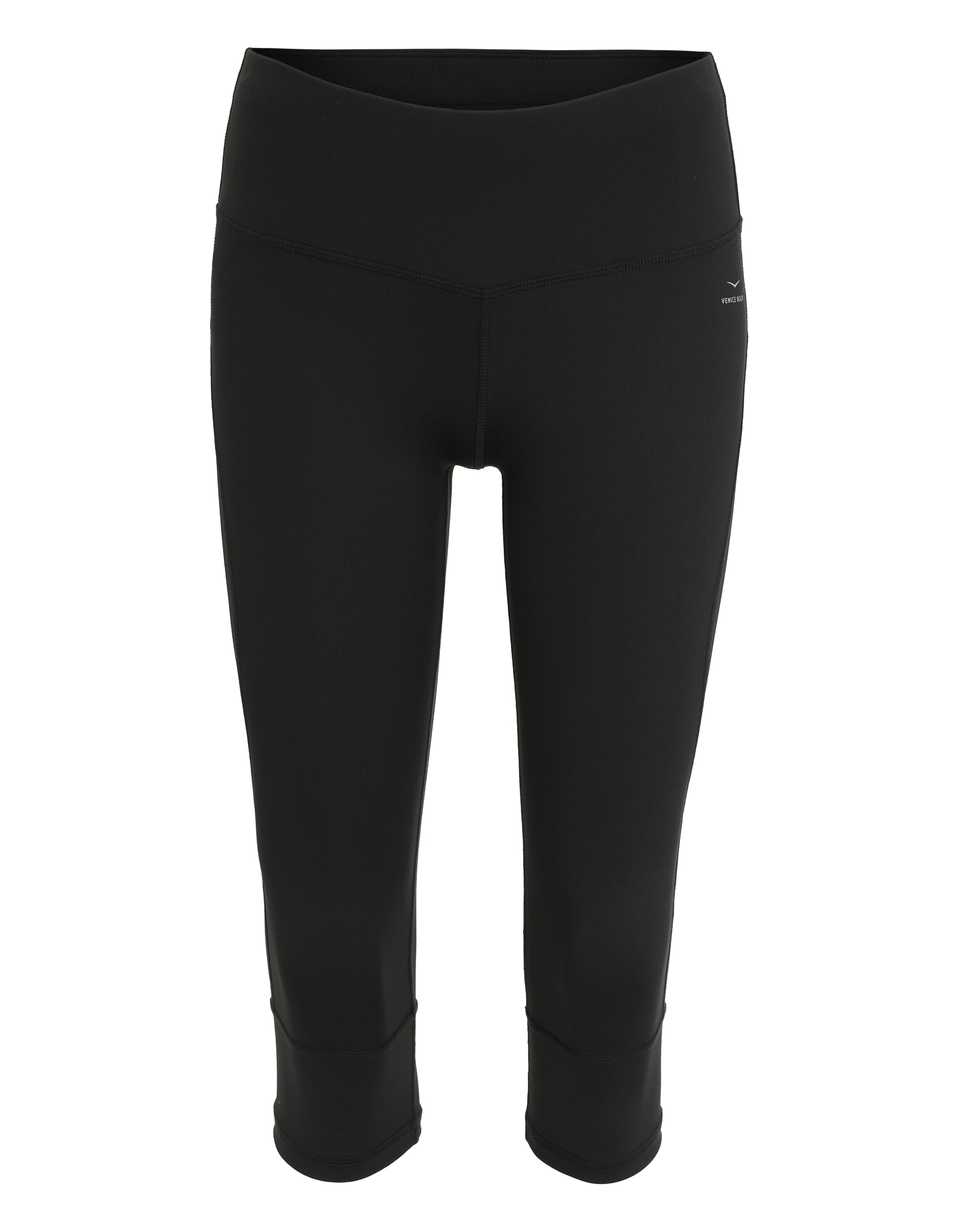 Schwarze Capri-Leggings mit hohem Bund, perfekt für Freizeitkleidung oder Workouts.