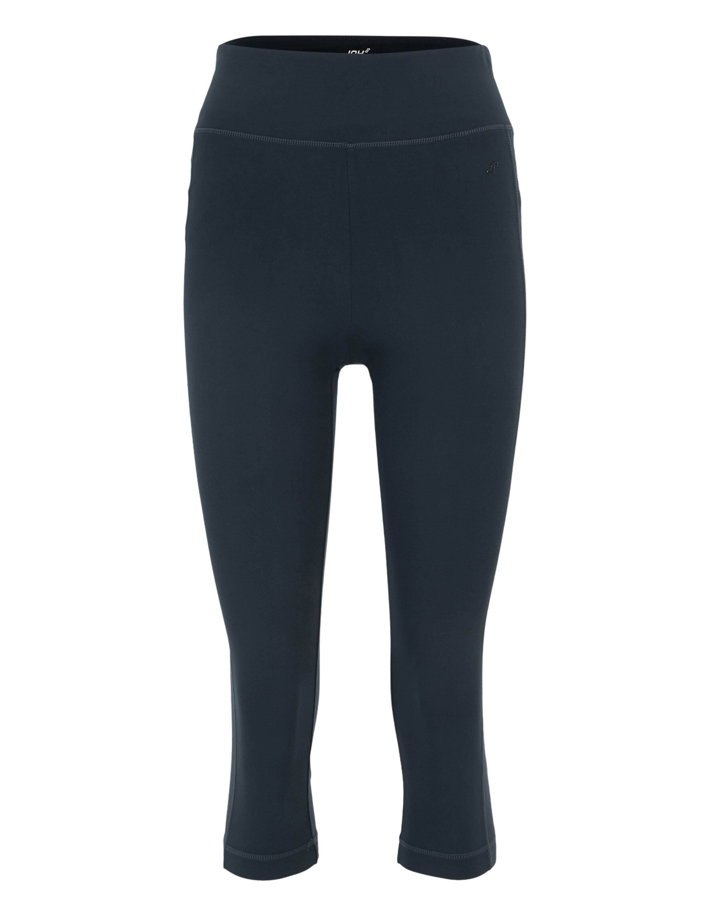 Dunkelblauer, knielanger Sportleggings mit hohem Bund, aus elastischem Stoff, ideal für Fitnessaktivitäten und athletischen Komfort.