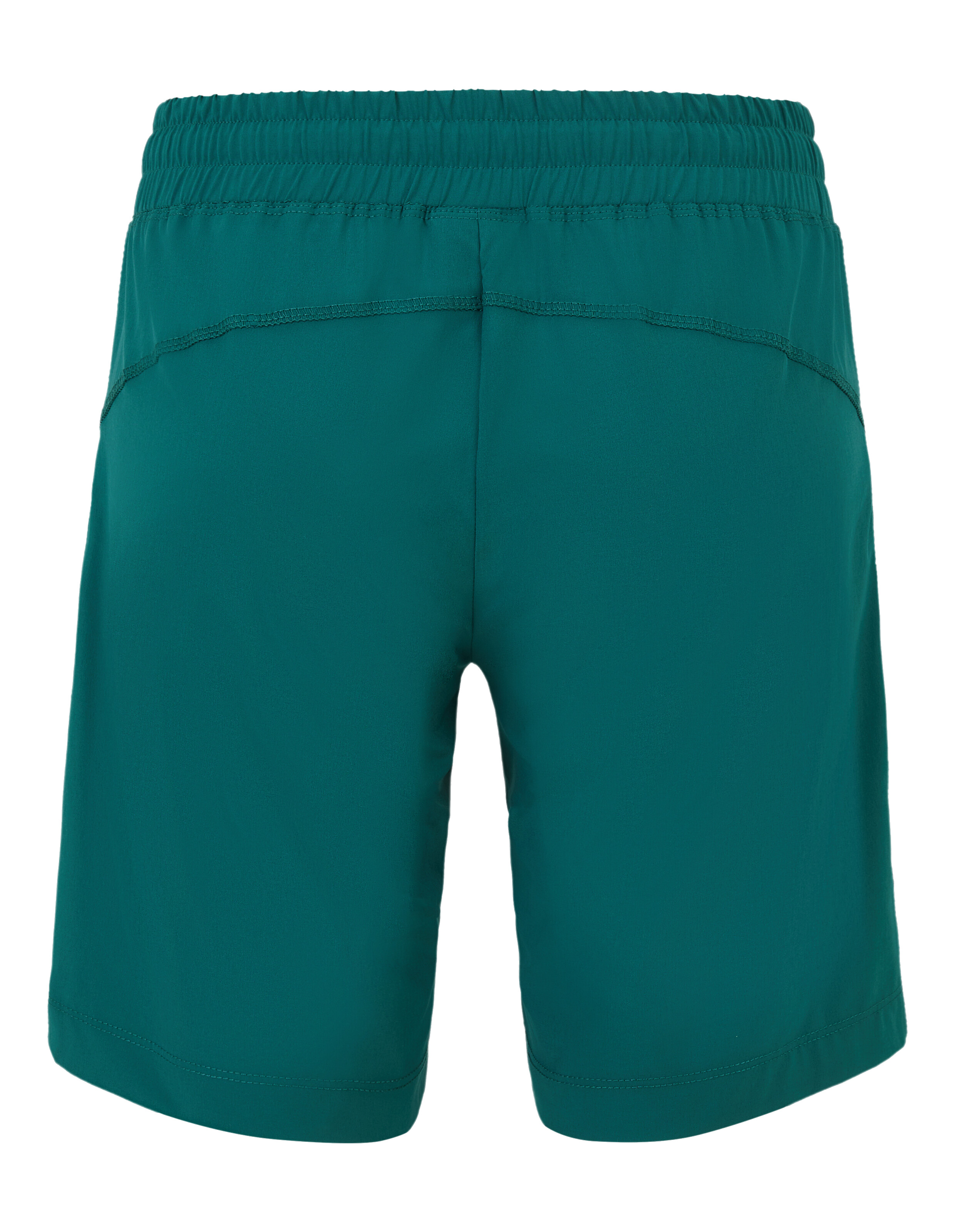 Rückansicht einer dunkelgrünen, lässigen Lounge-Shorts mit elastischem Bund.