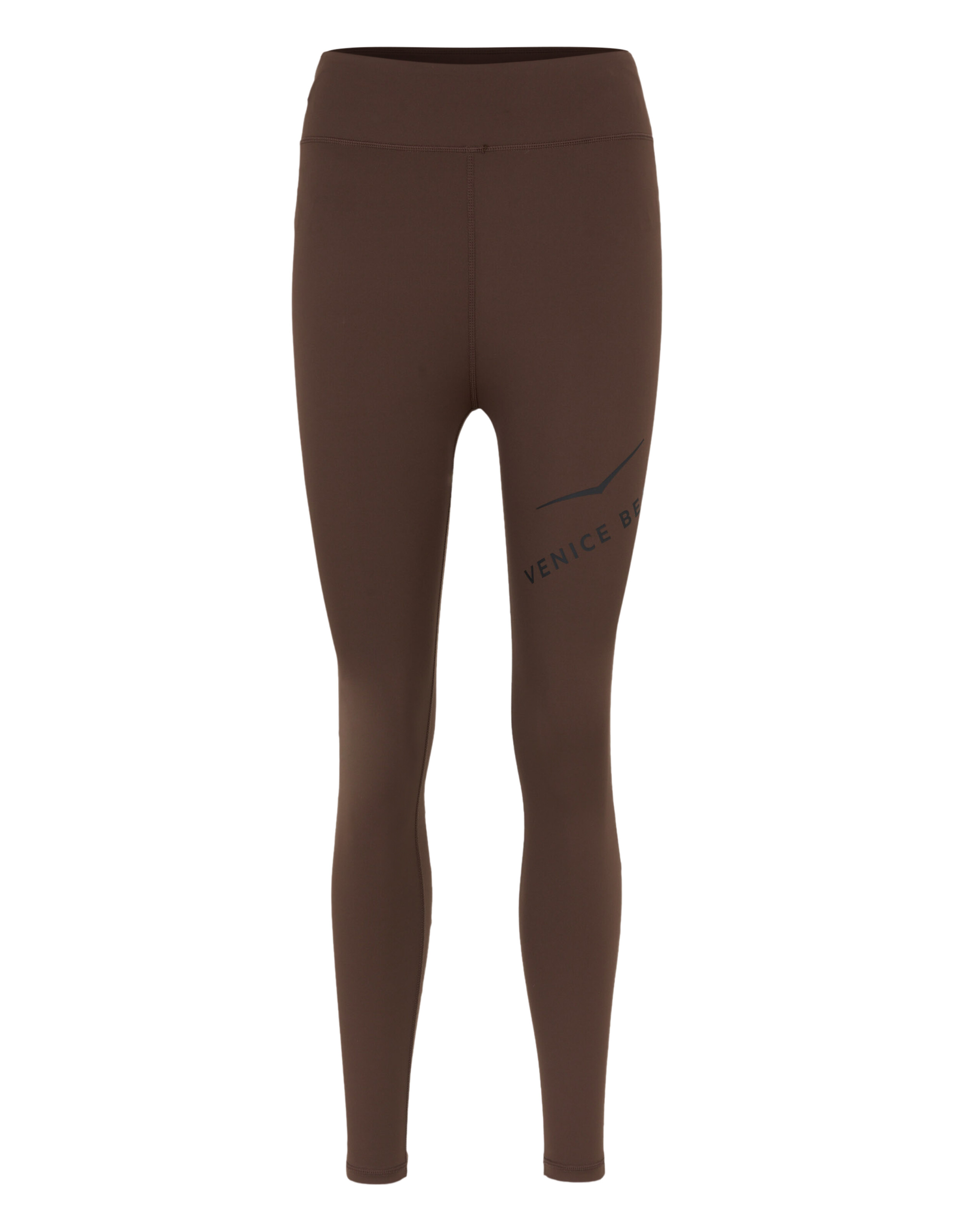 Braune Leggings mit hoher Taille und Venice Beach-Logo für lässige Lounge- und Aktivkleidung.