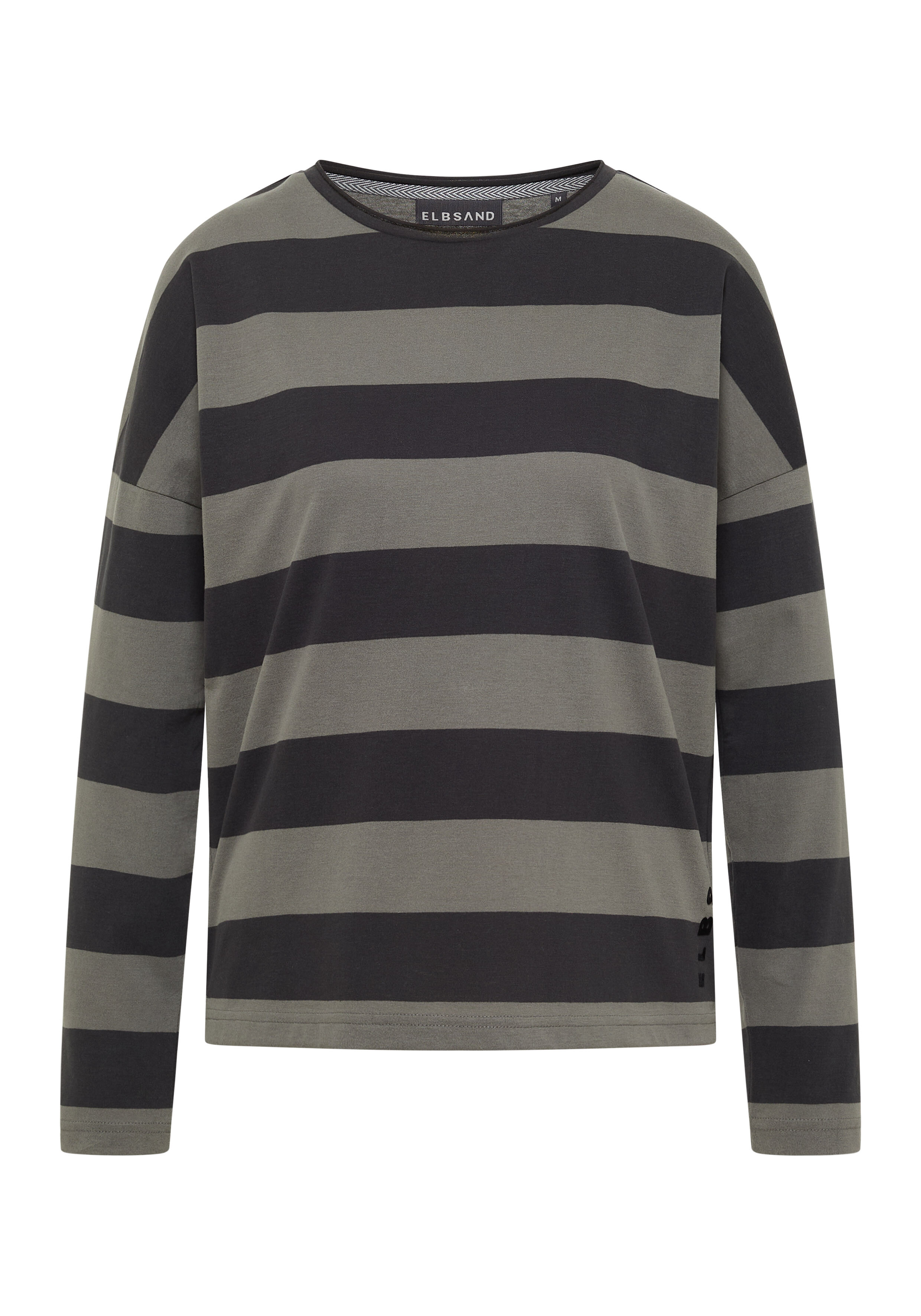 ELBSAND Langarmshirt in Oliv und Schwarz gestreift für gemütliche Freizeitkleidung.