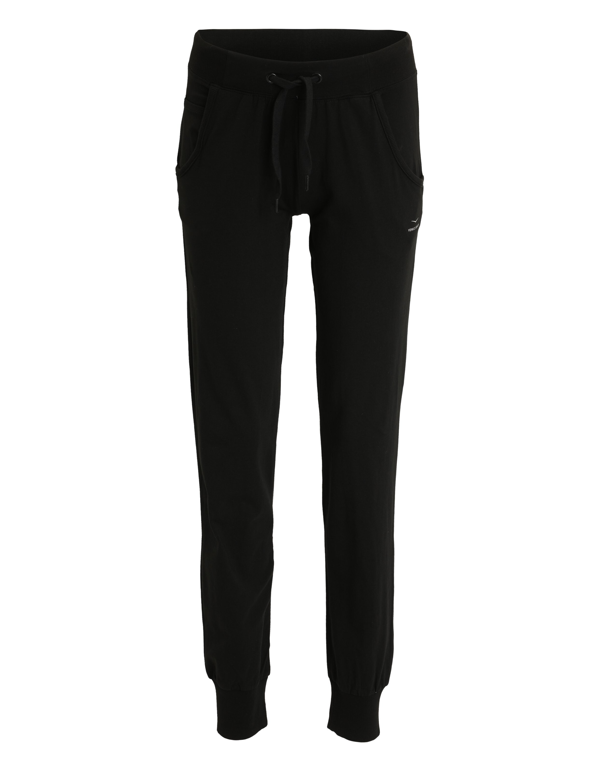 Schwarze, lässige ELBSAND-Jogginghose mit elastischem Bund und Kordelzug zum Entspannen.