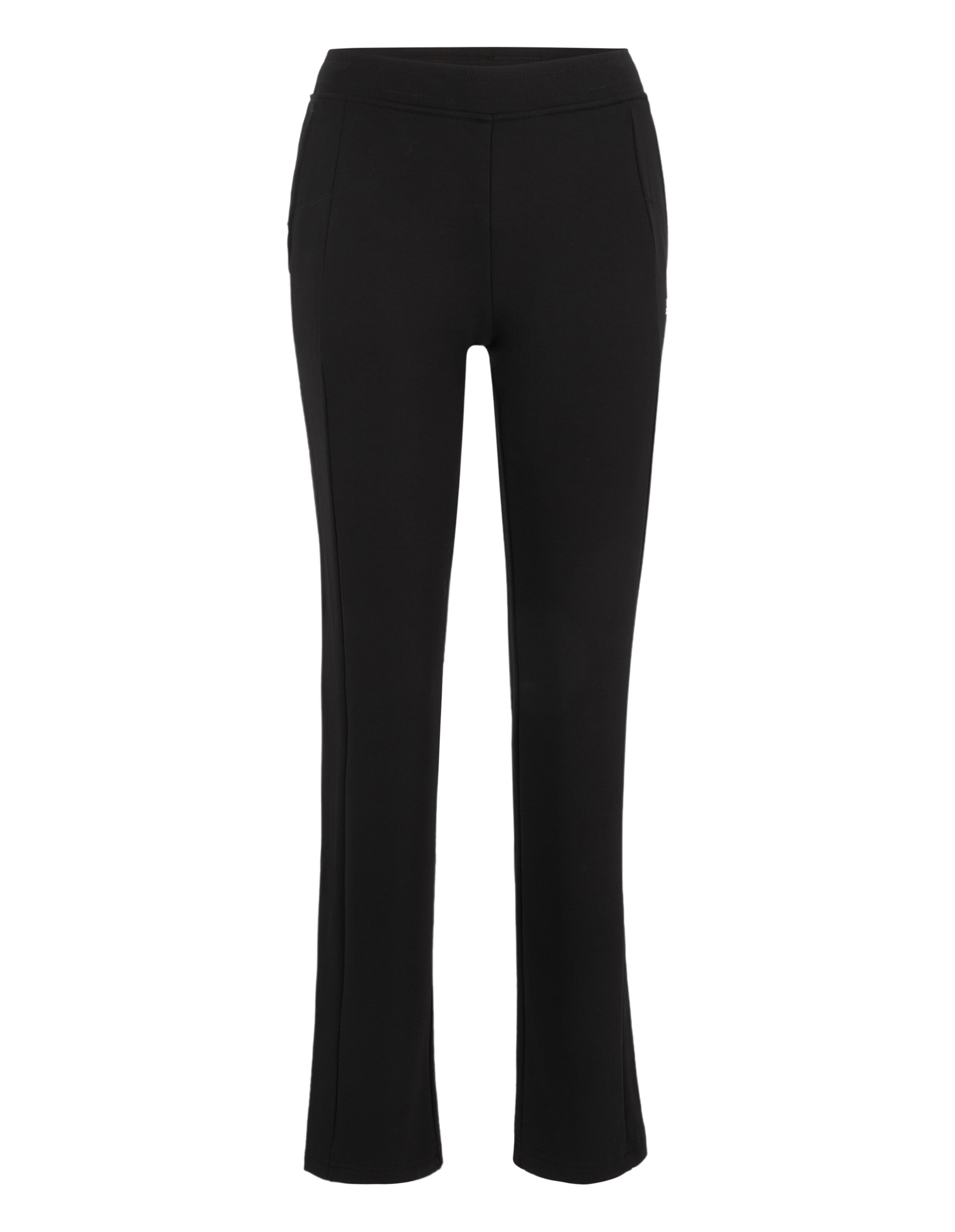 Schwarze, ausgestellte Lounge-Hose mit Taschen, perfekt für Freizeitkleidung.