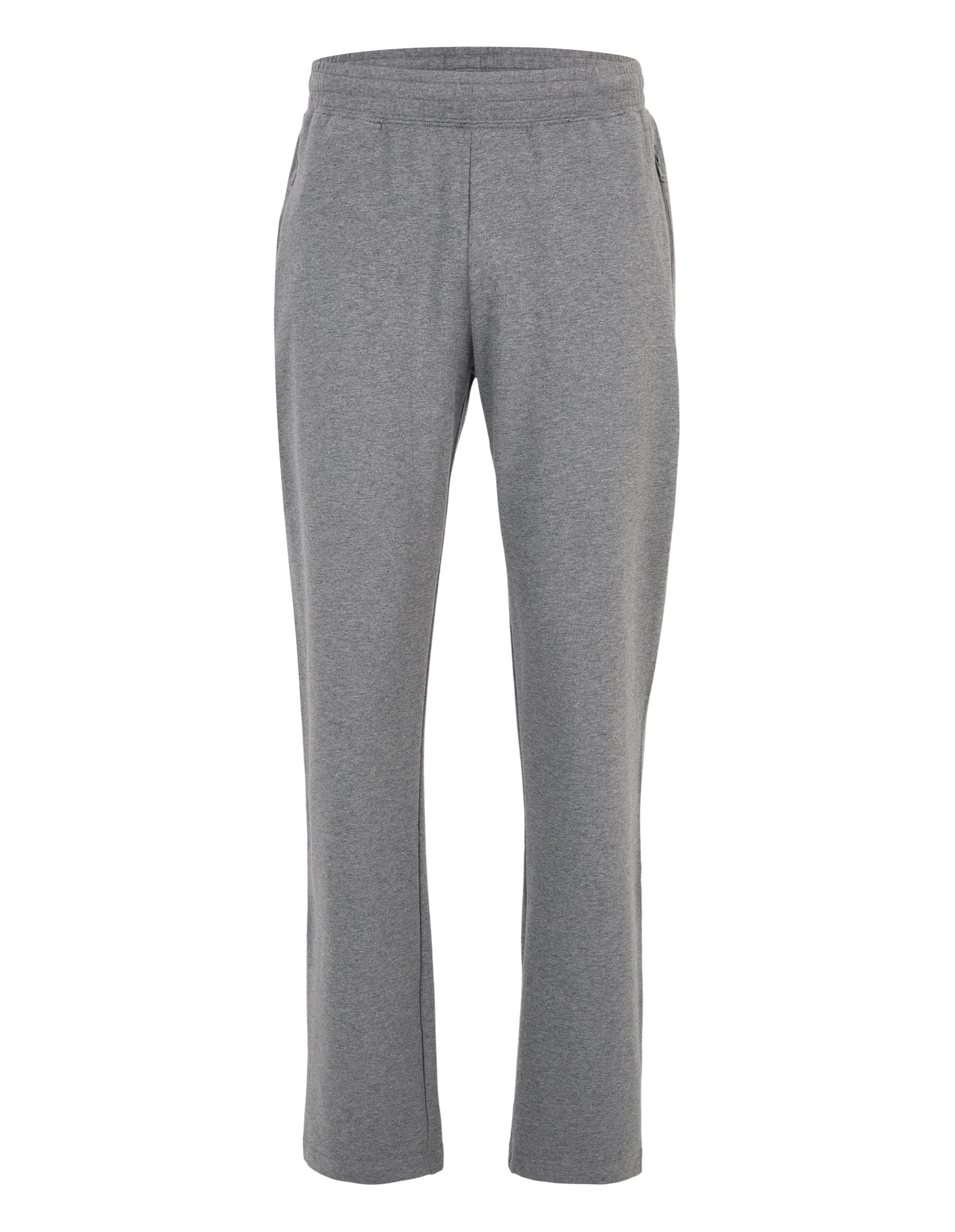 Graue Jogginghose mit elastischem Bund und geradem Schnitt aus weichem Stoff, ideal für Freizeit und sportliche Aktivitäten.