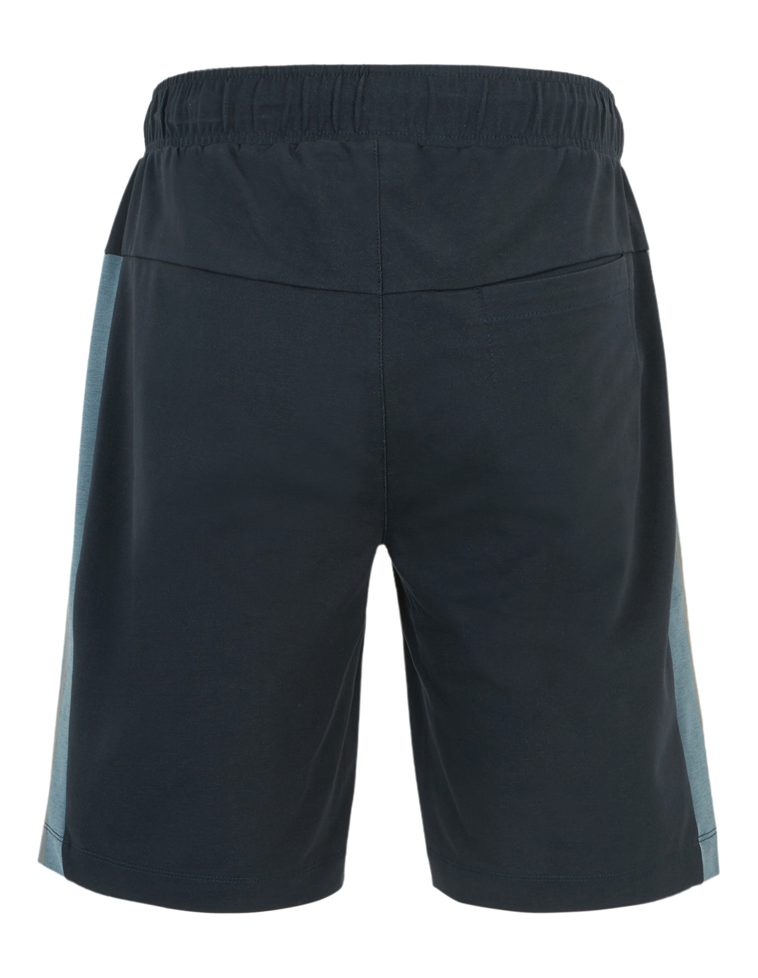 Schwarze, knielange Shorts mit elastischem Bund, Kordelzug und seitlichen Taschen aus bequemem, leichtem Stoff.