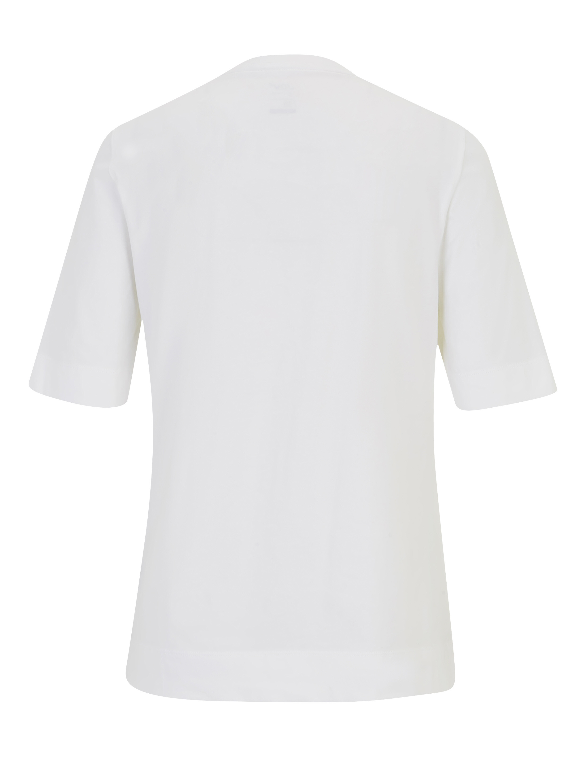 Weißes T-Shirt mit buntem Blumenprint in gelben und violetten Tönen auf der Vorderseite, das ein künstlerisches Design zeigt.