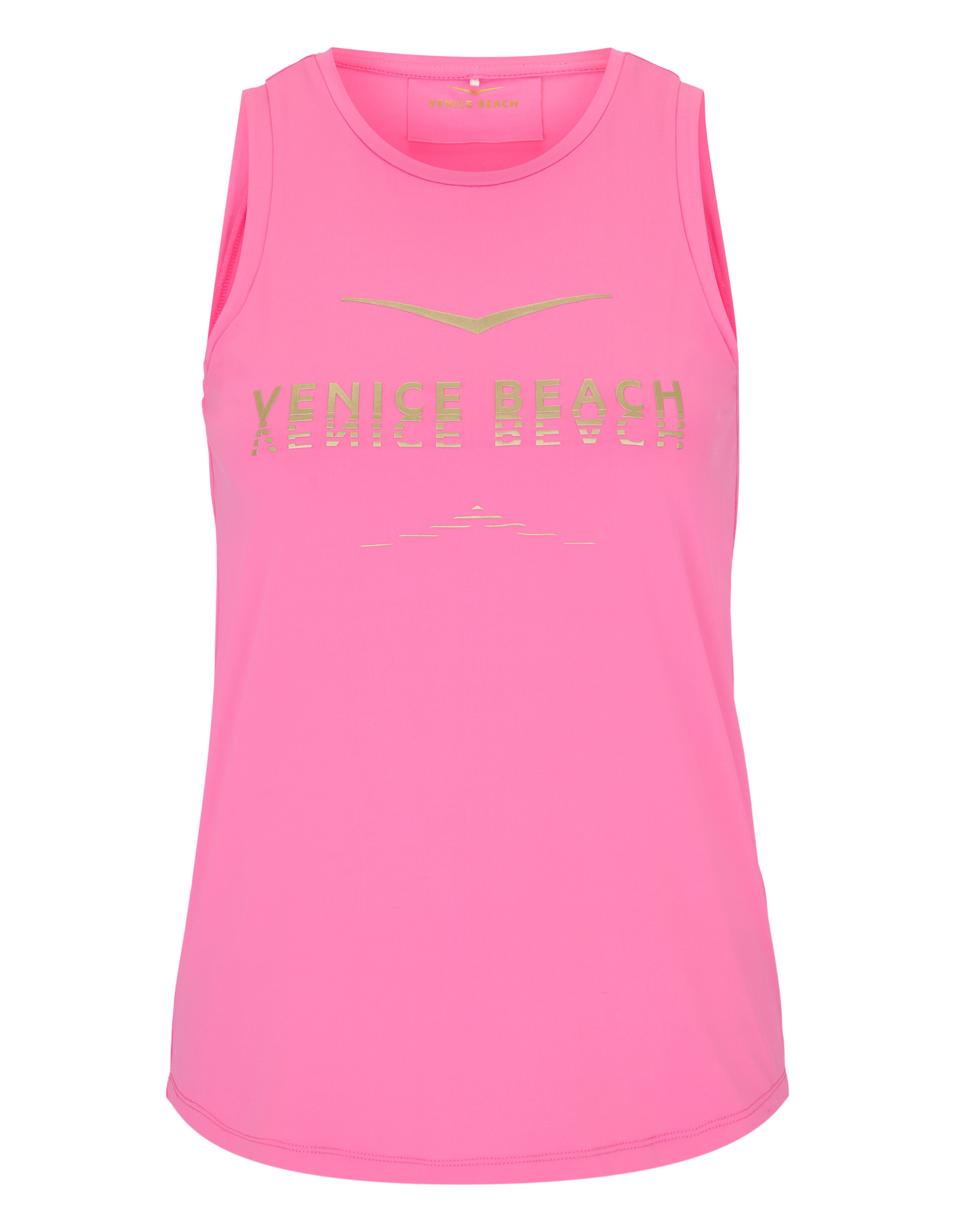 Ärmelloses Tanktop in leuchtendem Rosa mit „Venice Beach“-Grafikdruck.