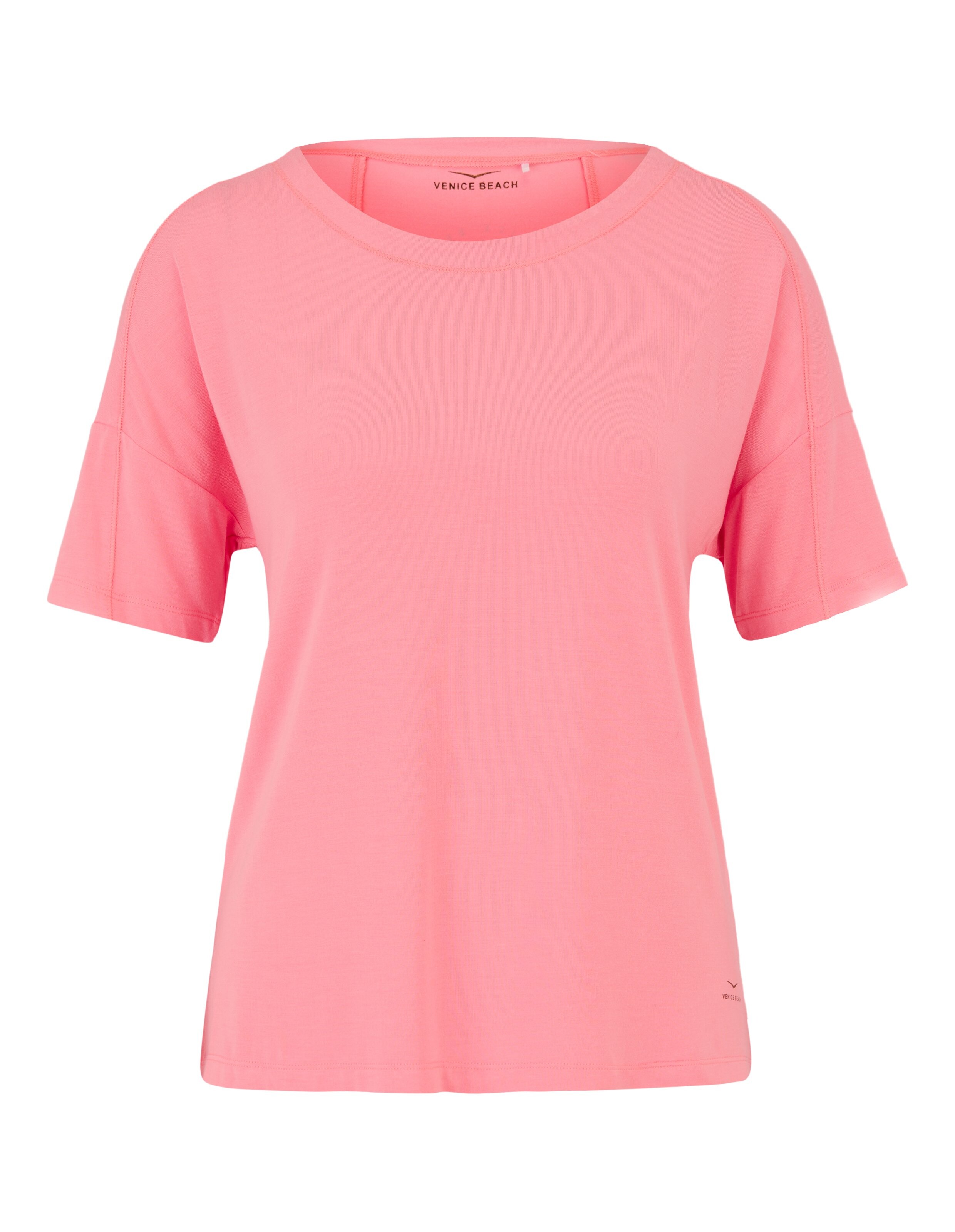 Rosafarbenes, lässiges Venice Beach-T-Shirt mit rundem Ausschnitt und kurzen Ärmeln.