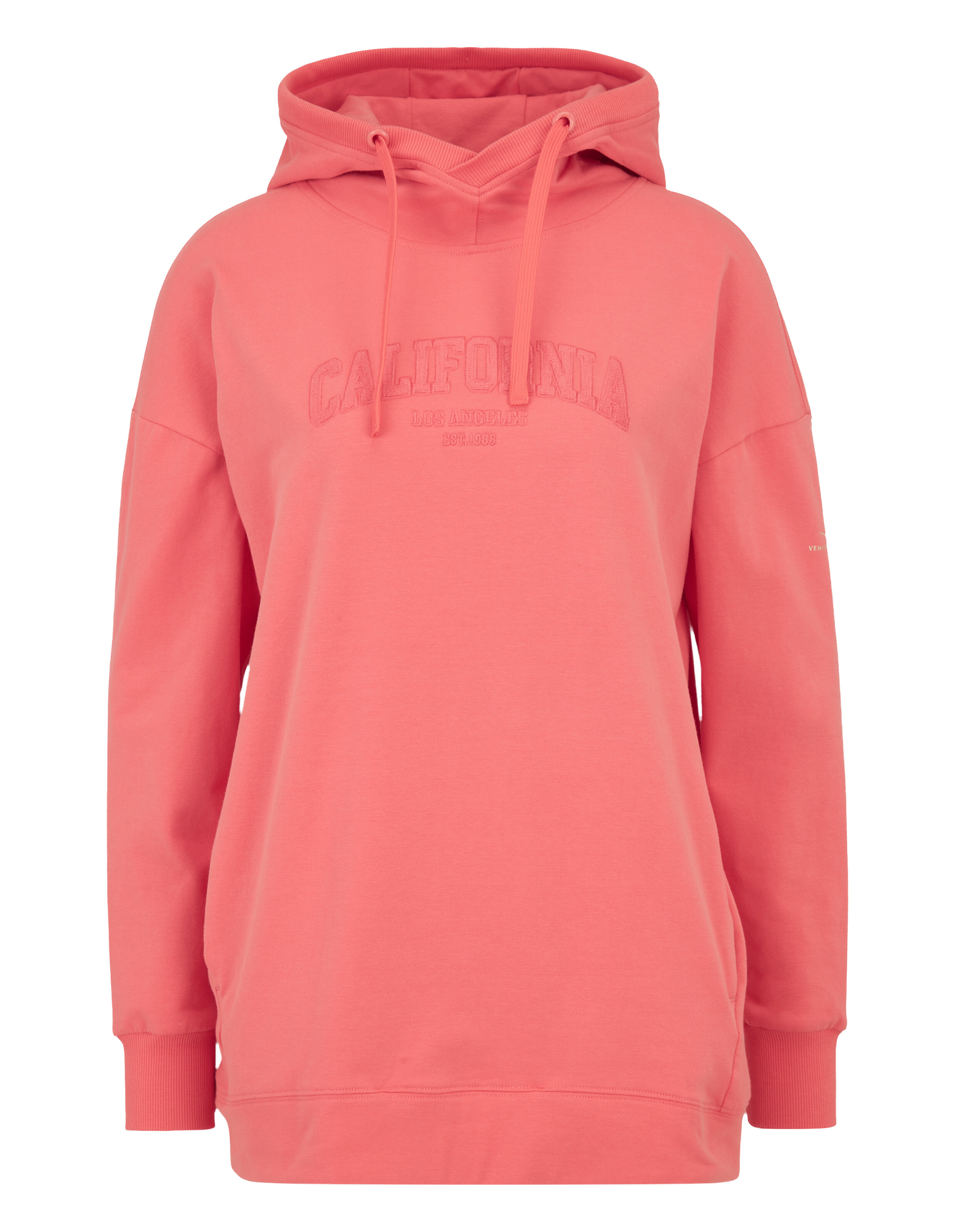 Lässiger Kapuzenpullover in Korallenrosa mit kalifornischer Stickerei für gemütliche Loungewear.