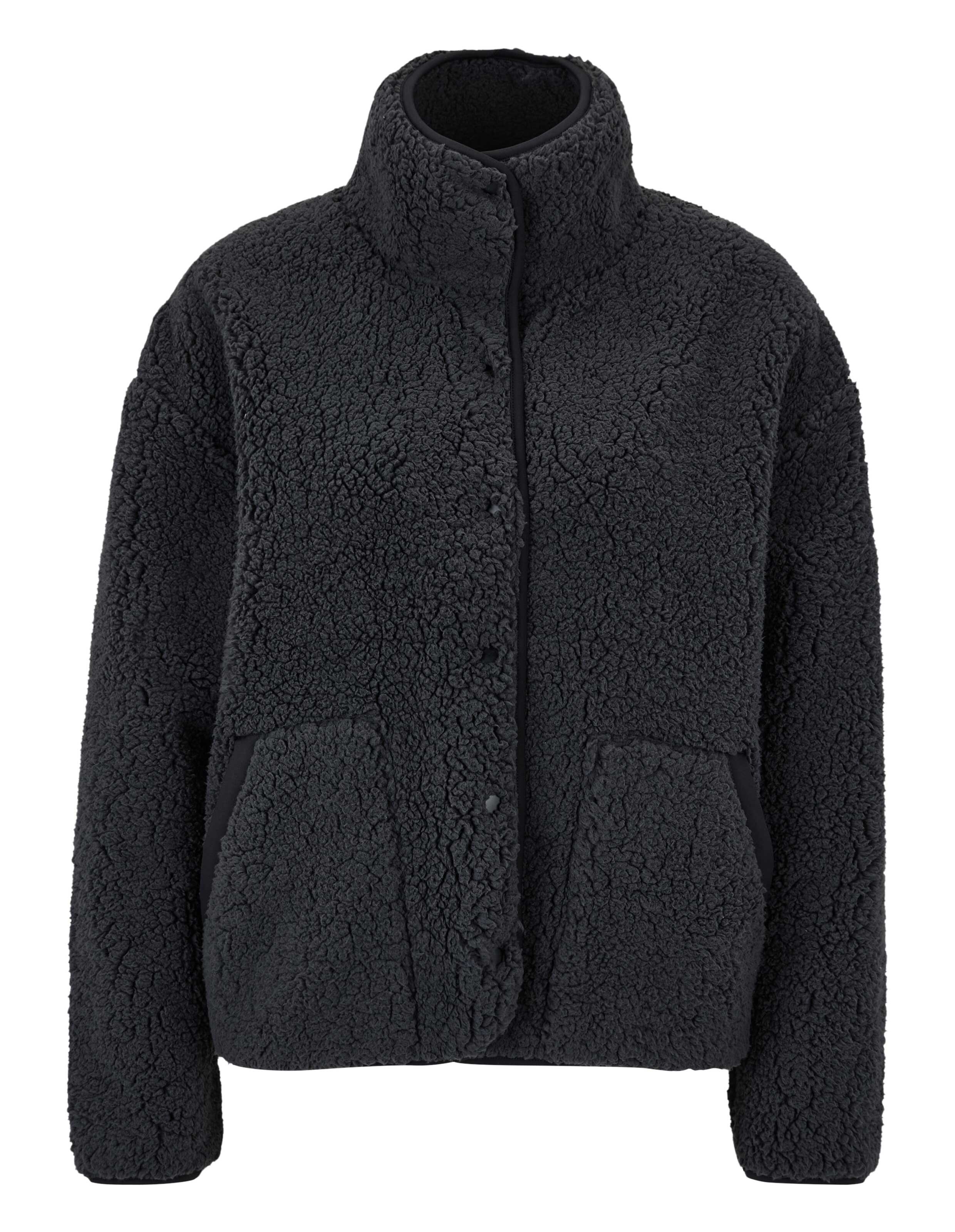 Venice Beach Fashionjacke Carol: kuschelige dunkelgraue Teddyfleecejacke mit Druckknöpfen.