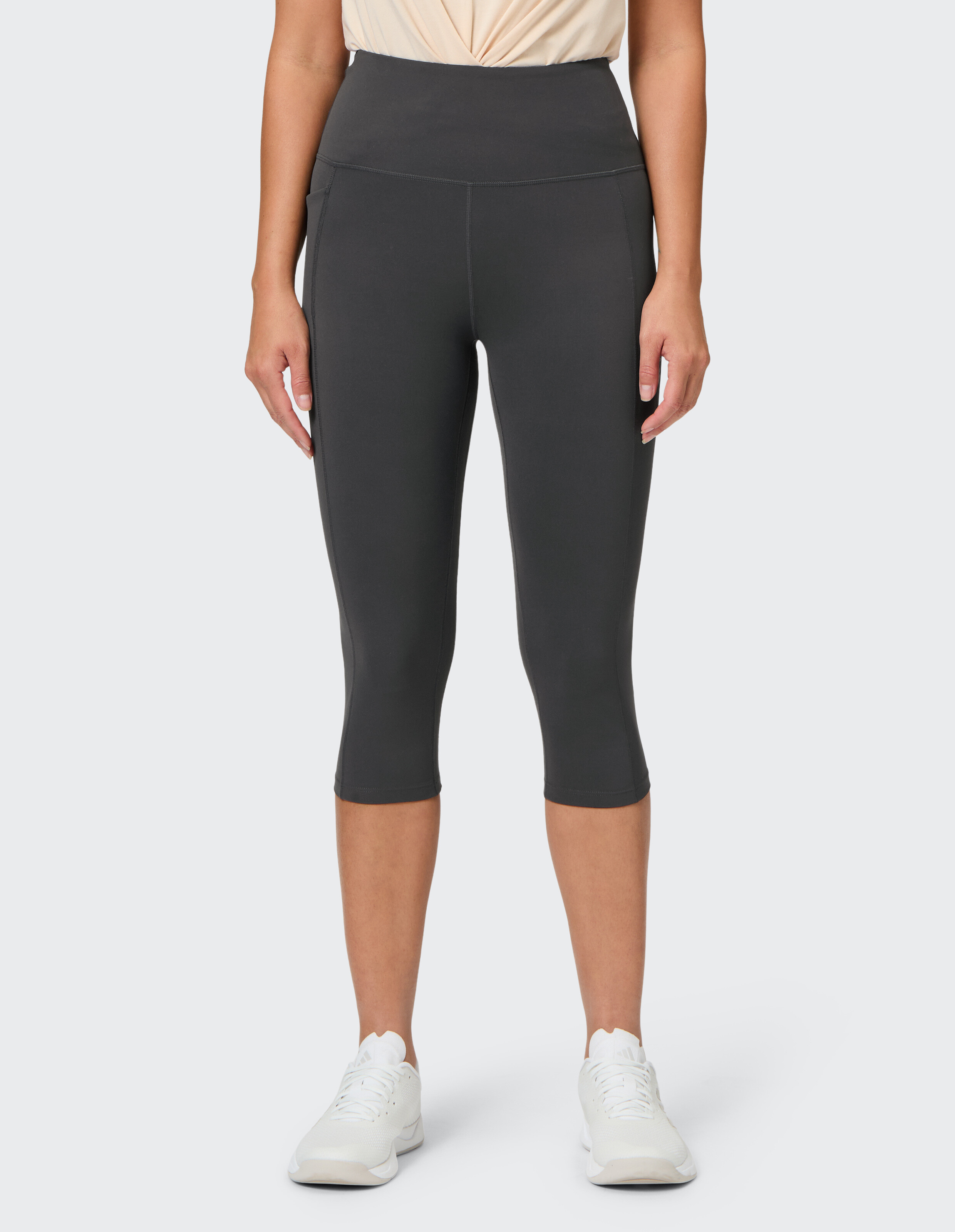 Damen-Capri-Leggings mit hoher Taille in Dunkelgrau, perfekt für Freizeitkleidung.