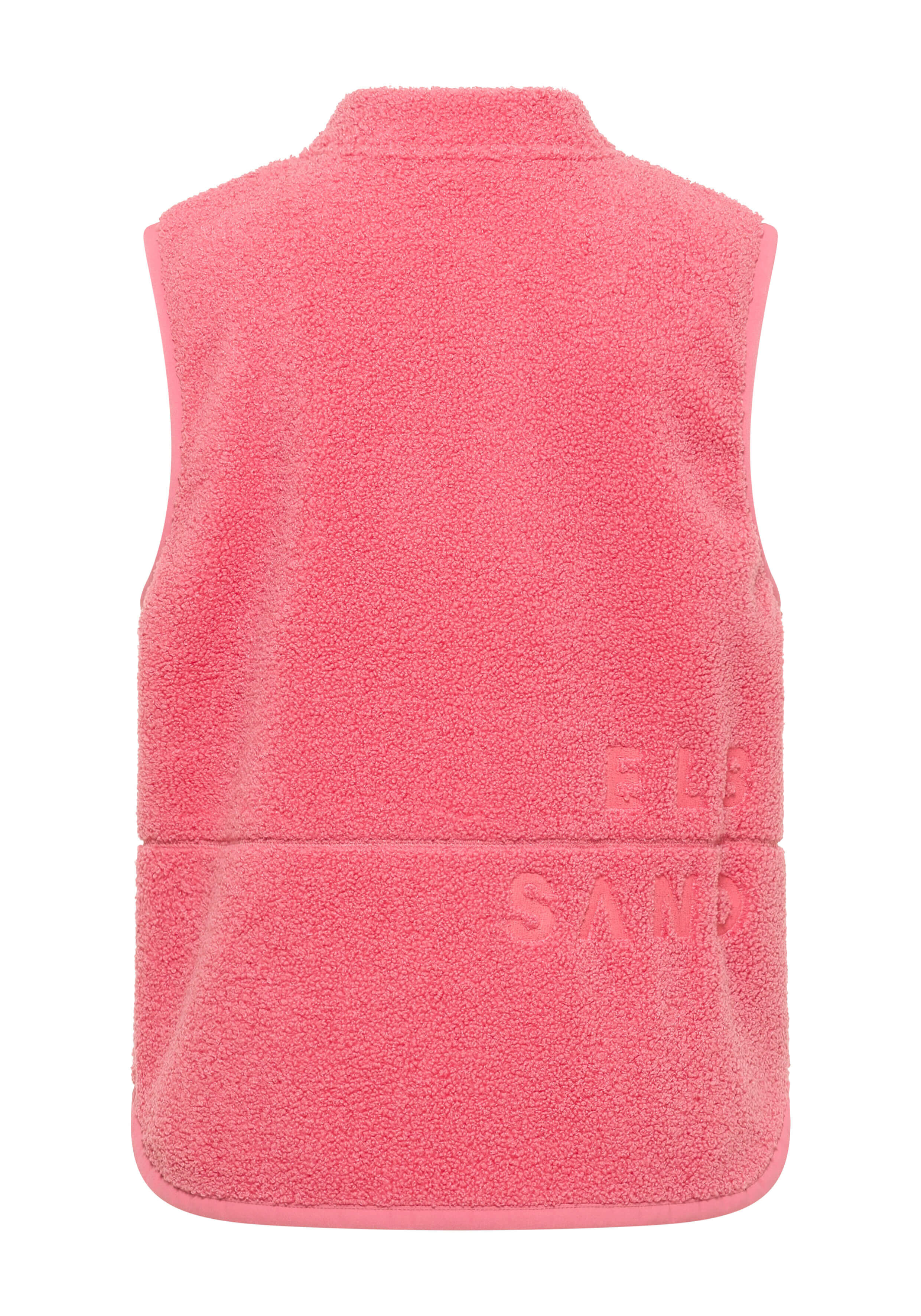 Rosafarbene, kuschelige Weste aus Teddyfleece mit geprägtem Elbsand-Logo für lässige Loungewear.