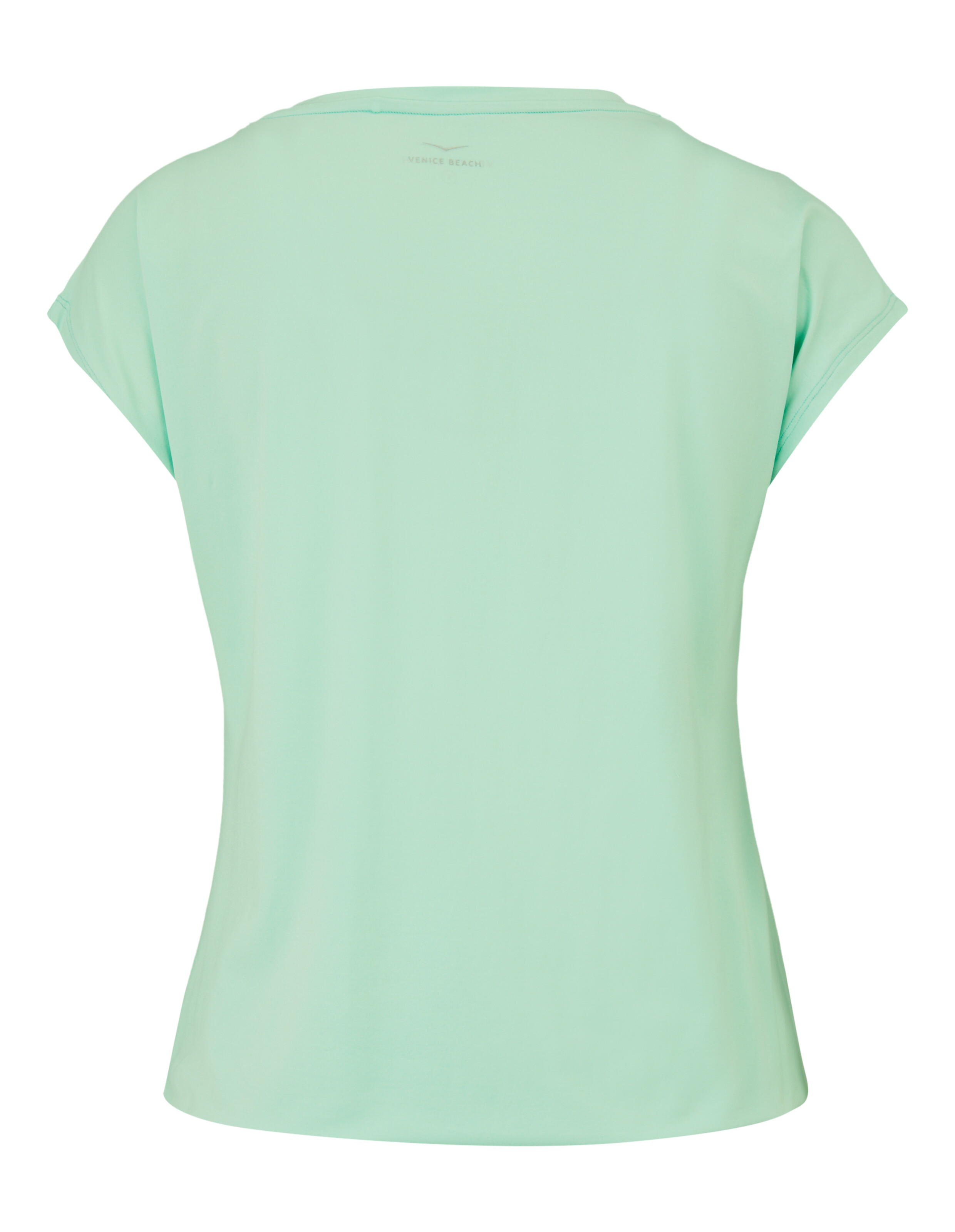 Rückansicht eines hellgrünen Freizeit-T-Shirts für Damen, perfekt zum Faulenzen oder Reisen.