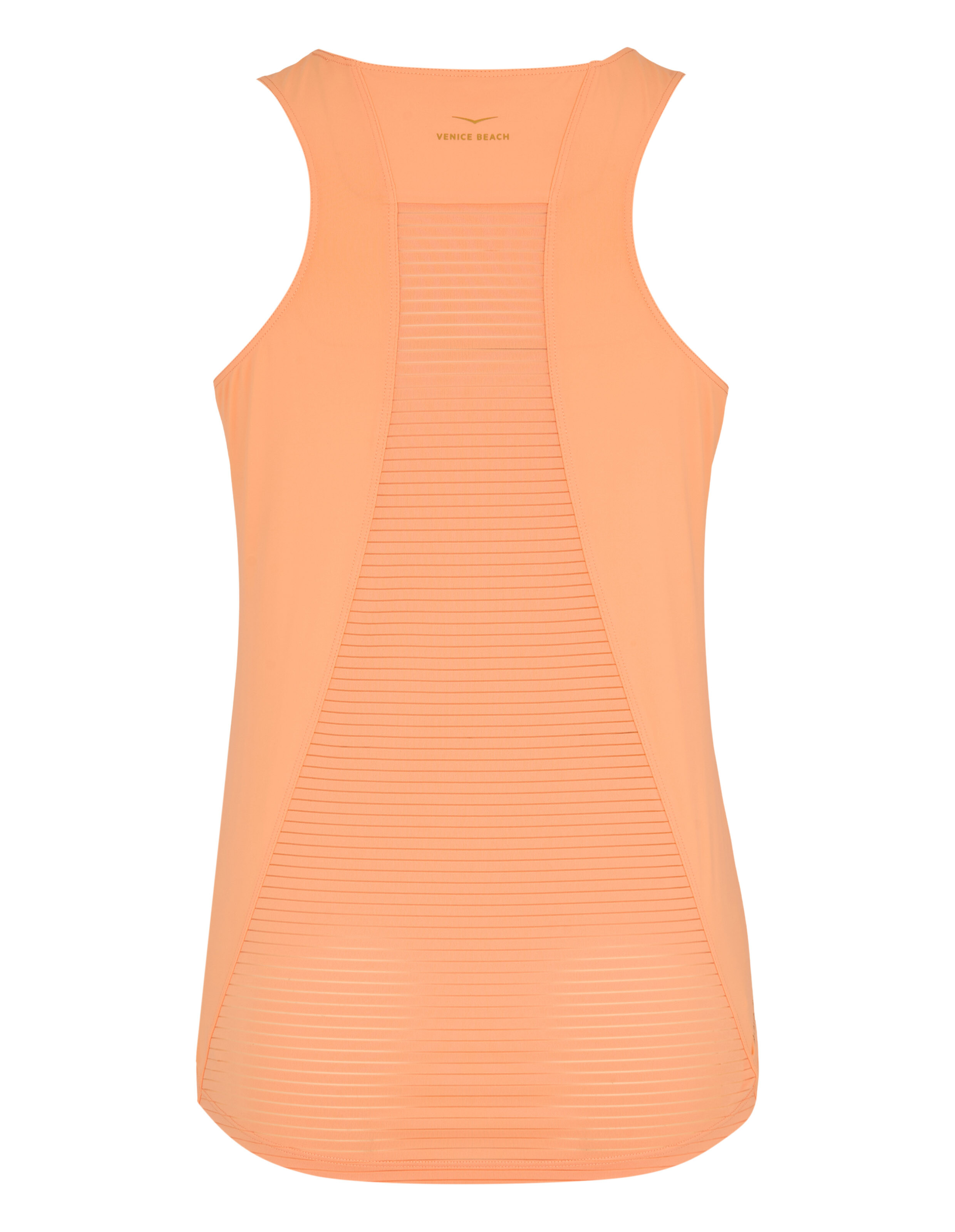 Pfirsichfarbenes Racerback-Tanktop von Venice Beach mit geripptem Mesh-Rückenteil.