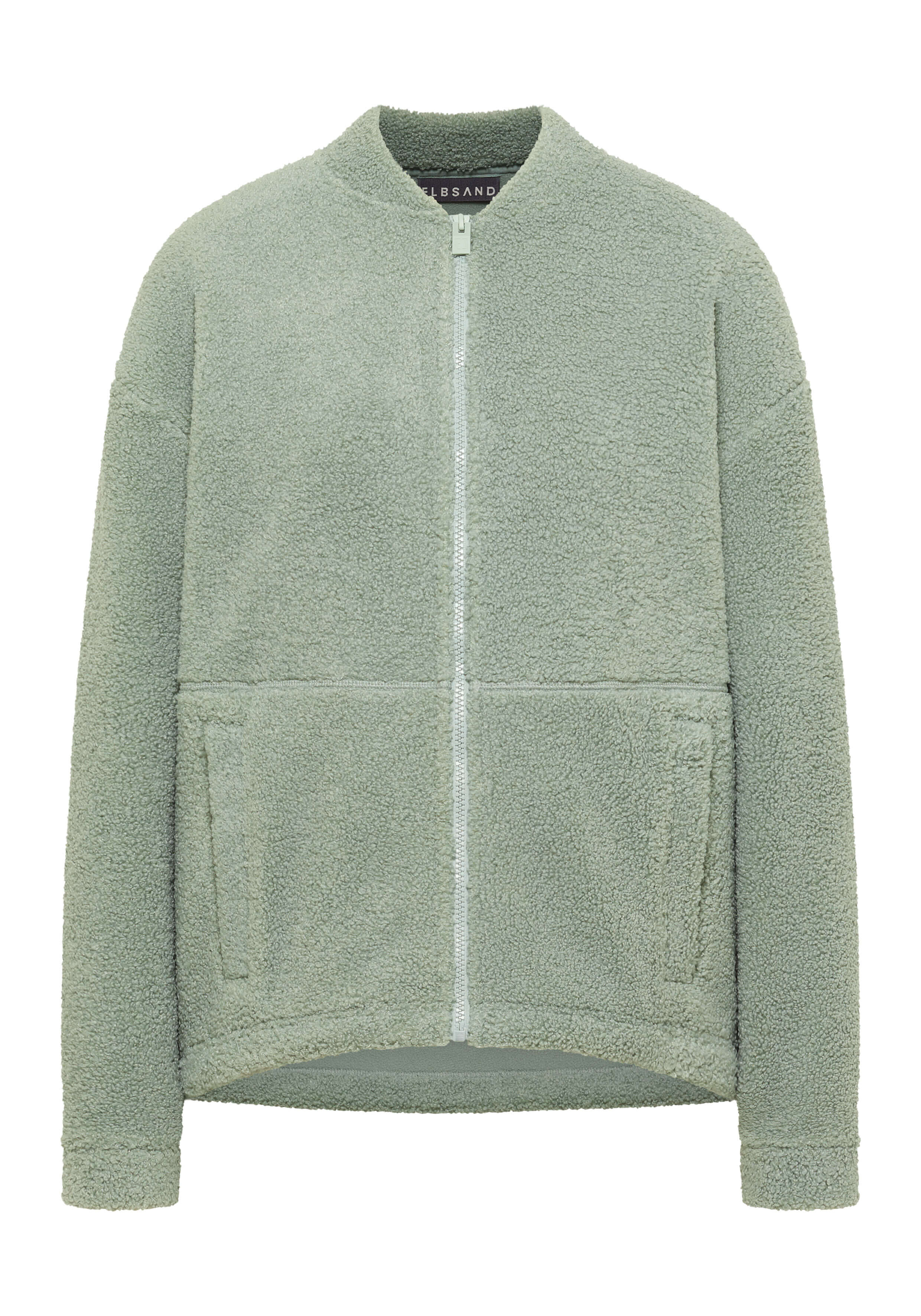 Kuschelige grüne Fleecejacke mit Reißverschluss und Seitentaschen für Freizeitkleidung.