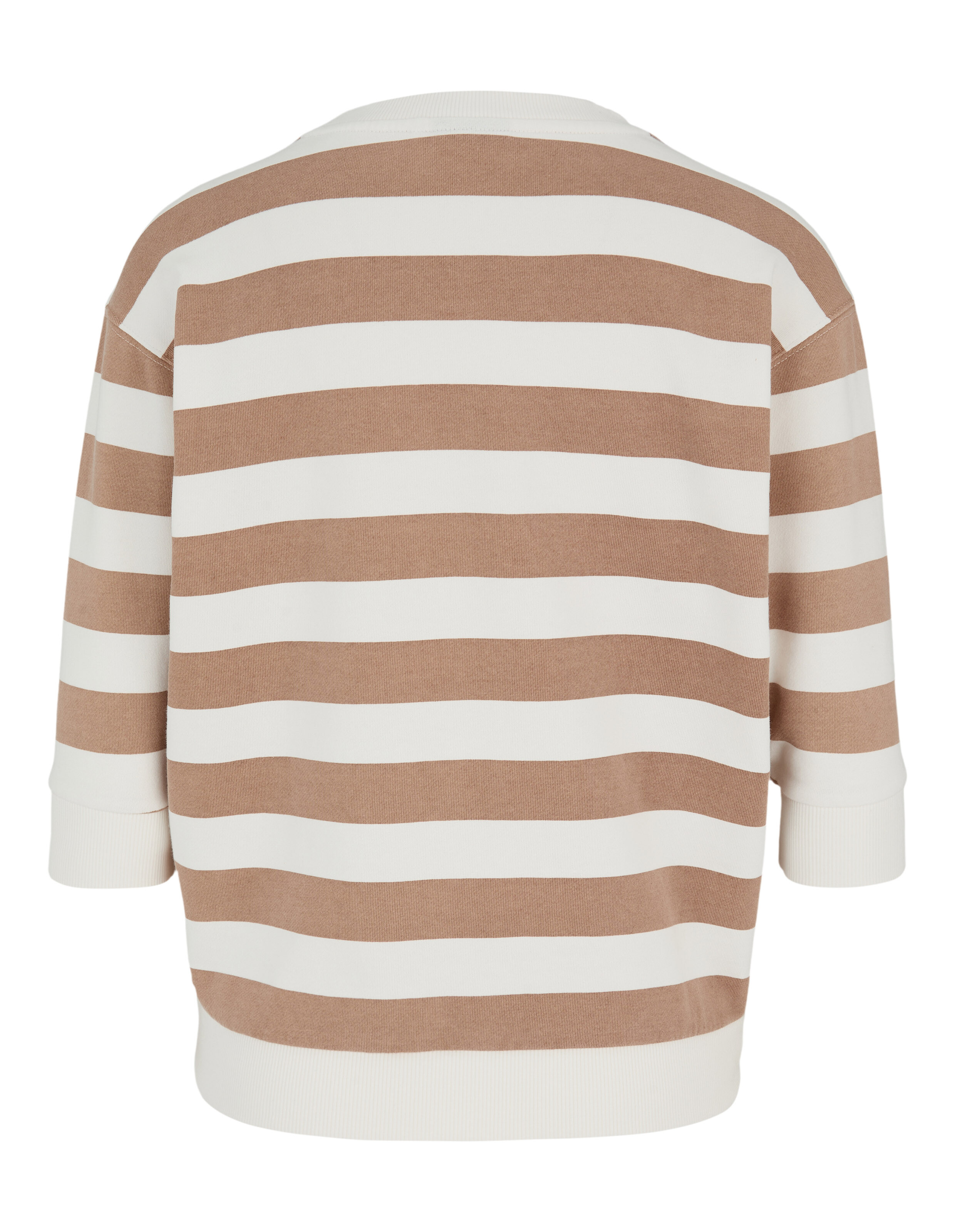 Rückansicht des Venice Beach Sweatshirts Janette im gemütlichen beige-weiß gestreiften Design.