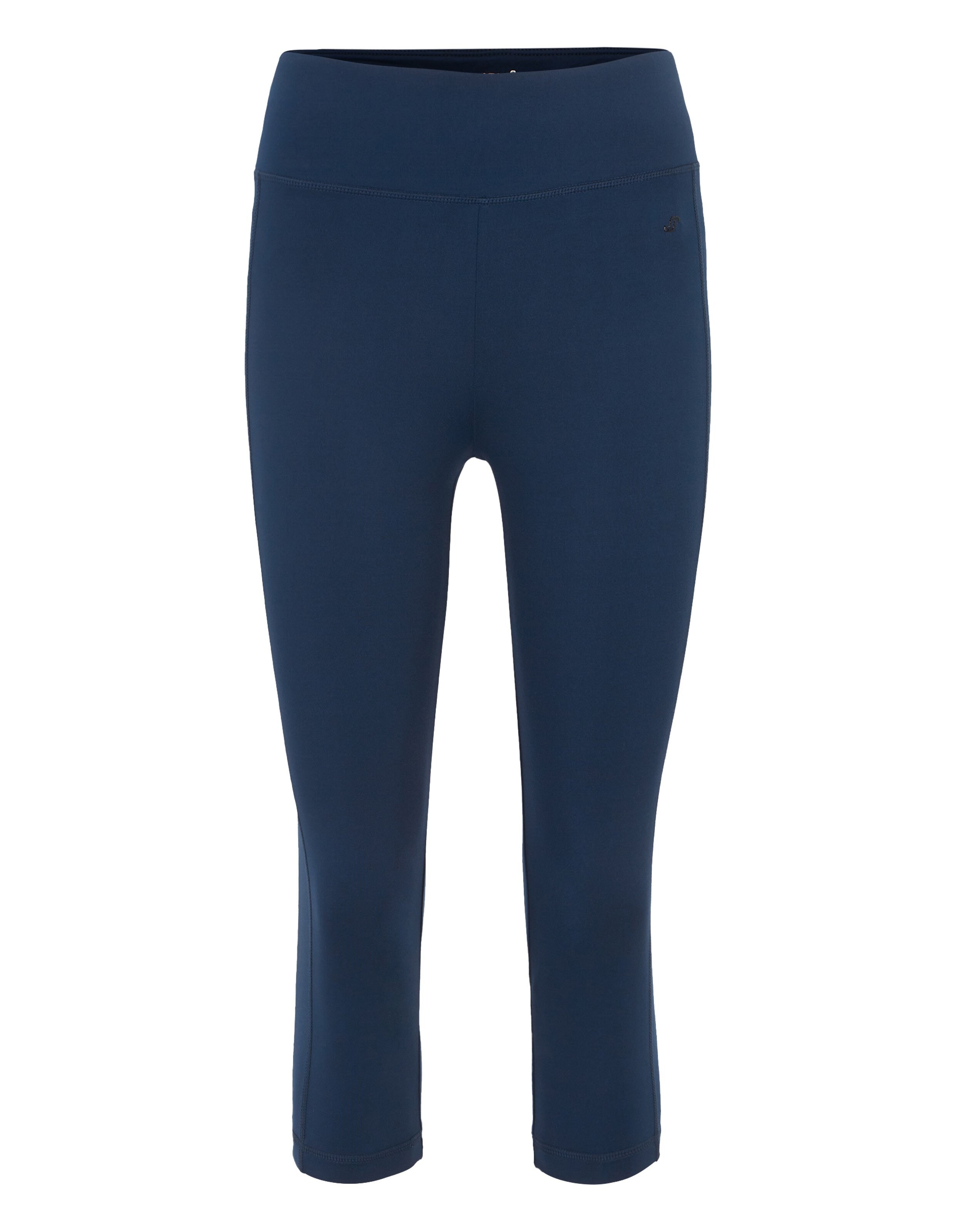 Dunkelblaue Damen-Capri-Leggings mit taillenhohem Bund und schmaler Passform, ideal für Sport oder Freizeitaktivitäten.