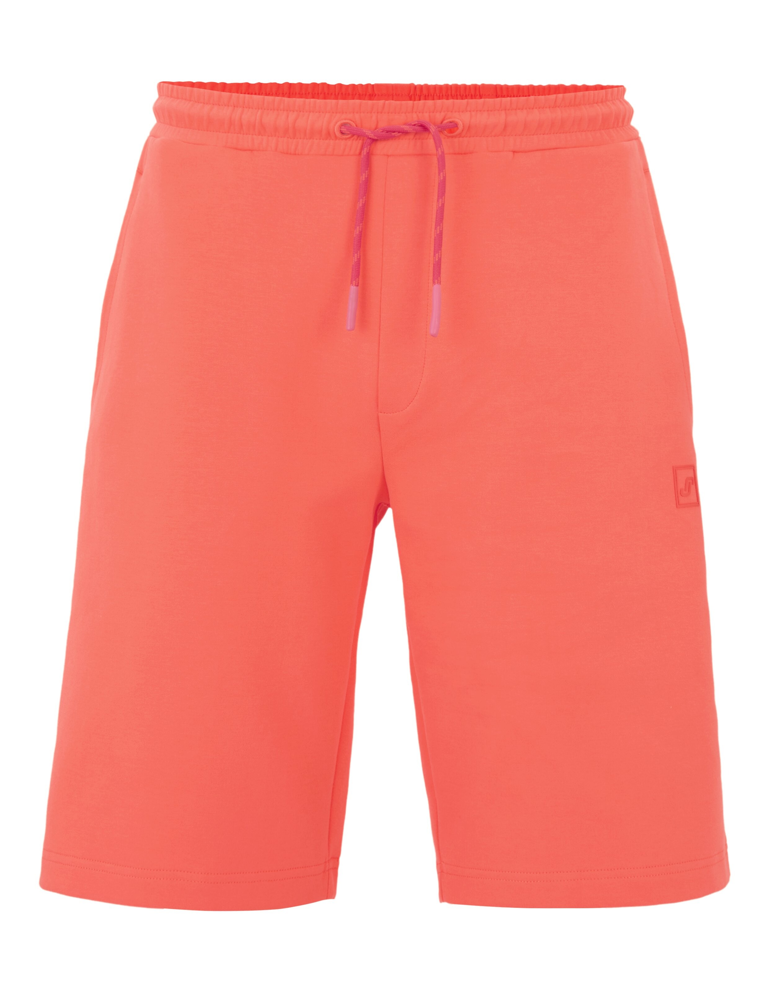 Lässige Sweat-Shorts in Korallenrot mit Kordelzug in der Taille für bequemes Faulenzen.