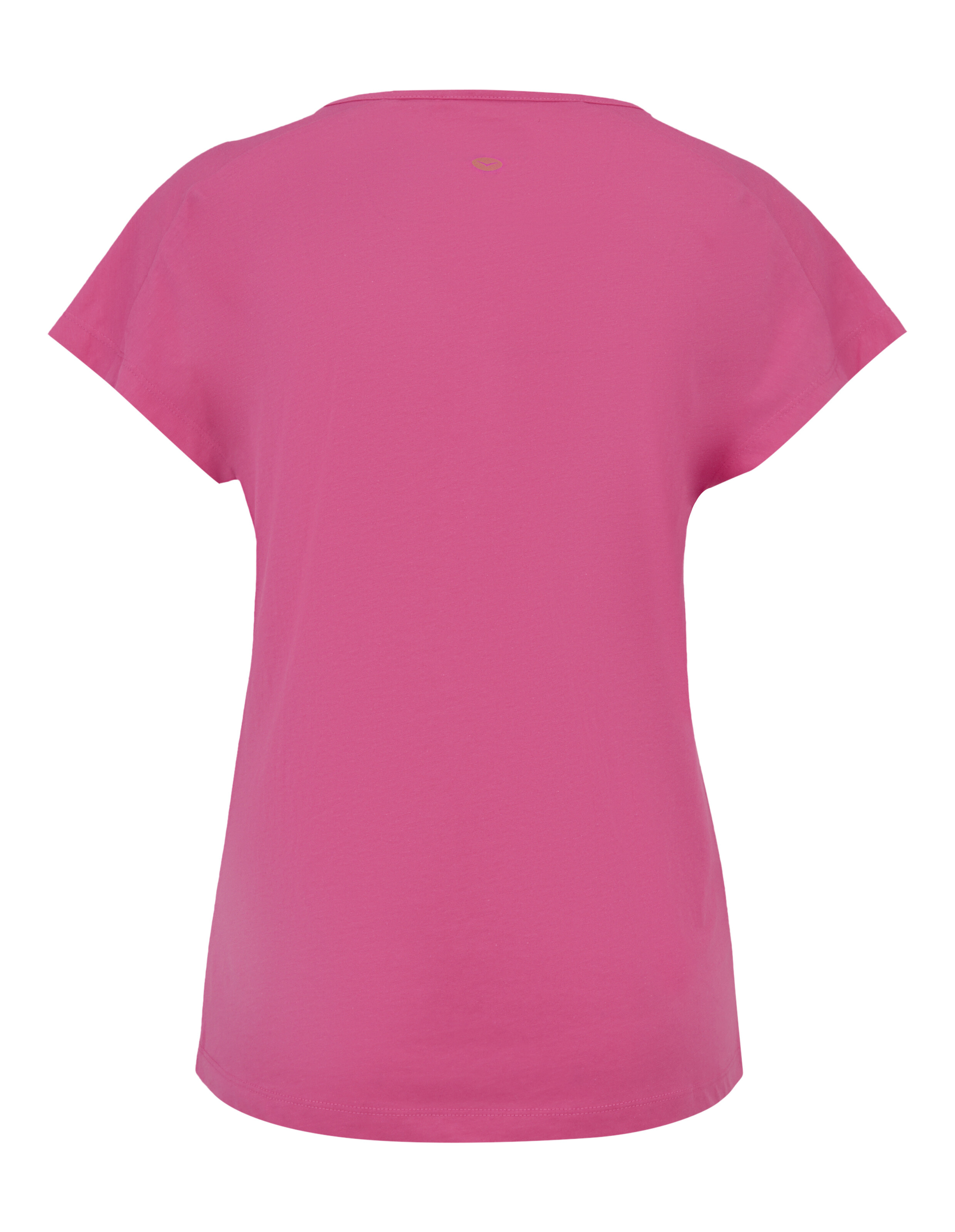 Rückansicht eines gemütlichen, rosa Freizeit-T-Shirts mit kurzen Ärmeln für bequeme Loungewear.