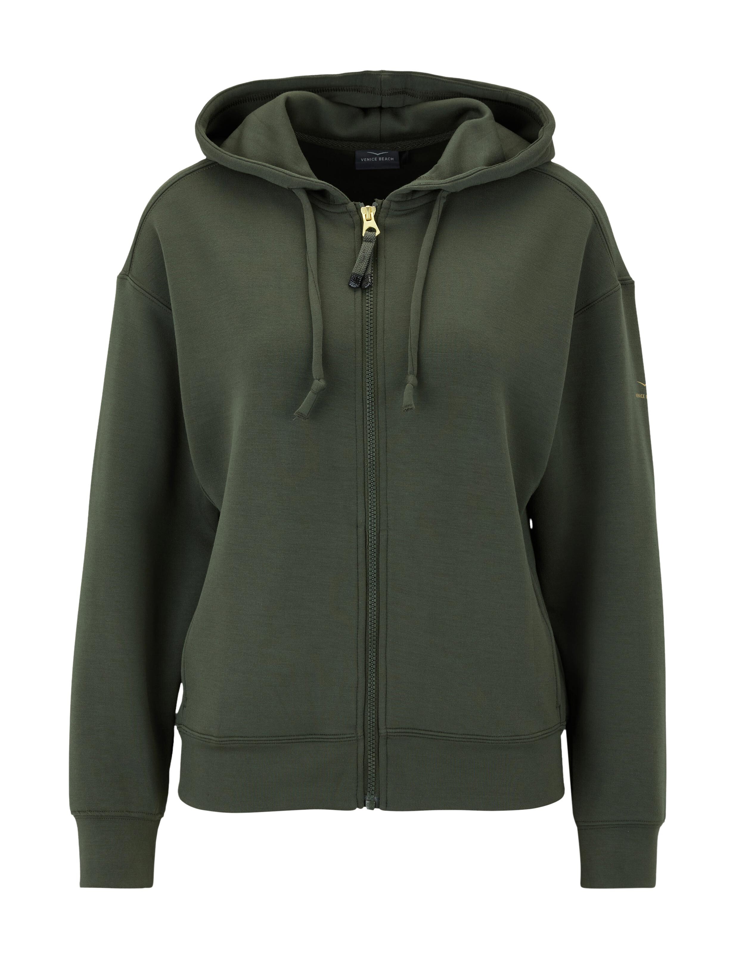 Venice Beach Sweatjacke Caylee in Dunkelgrün mit Kapuze und Reißverschluss für gemütliche Freizeitkleidung.