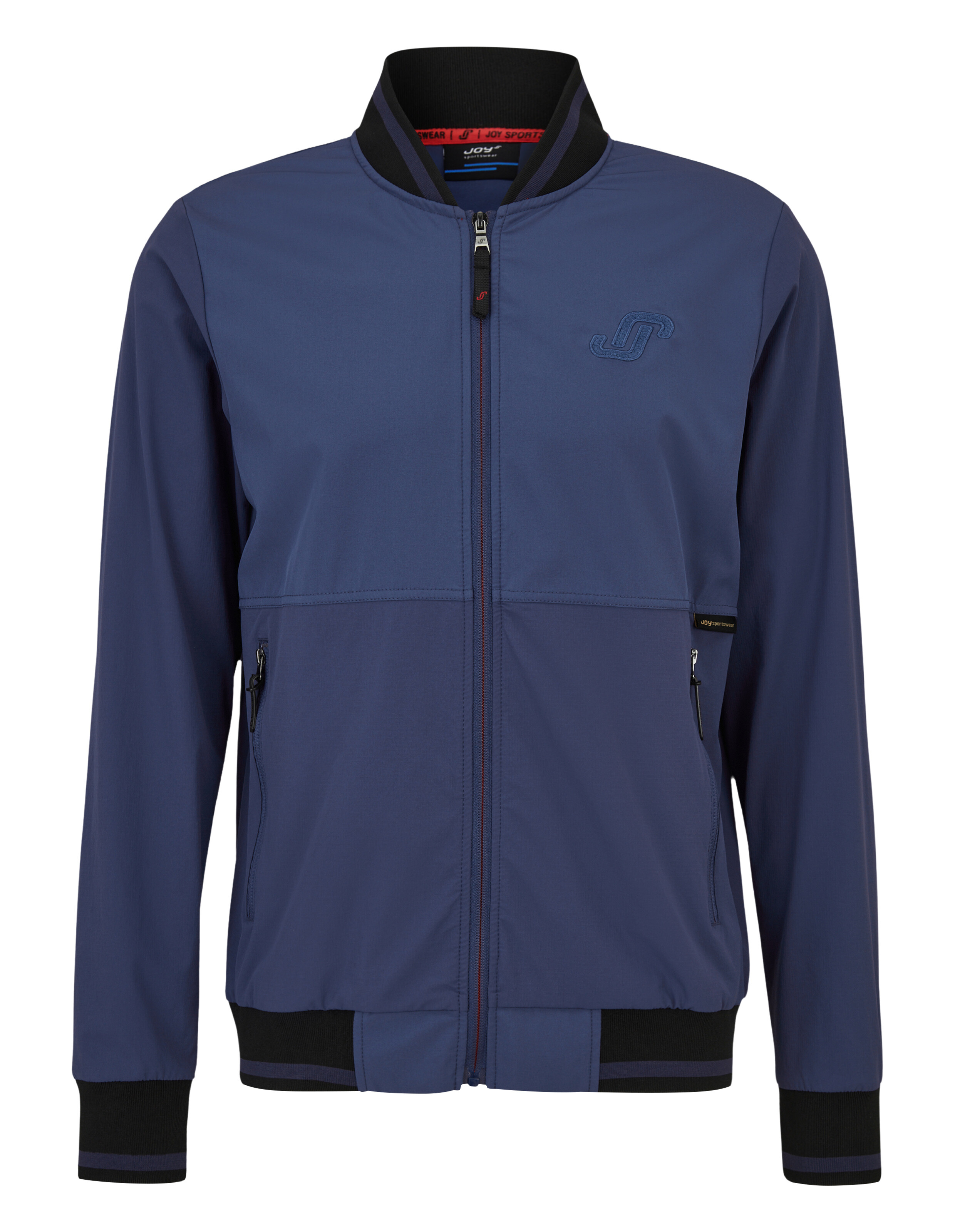 Marineblaue Bomberjacke mit Reißverschluss und gerippten Bündchen für Freizeitkleidung.