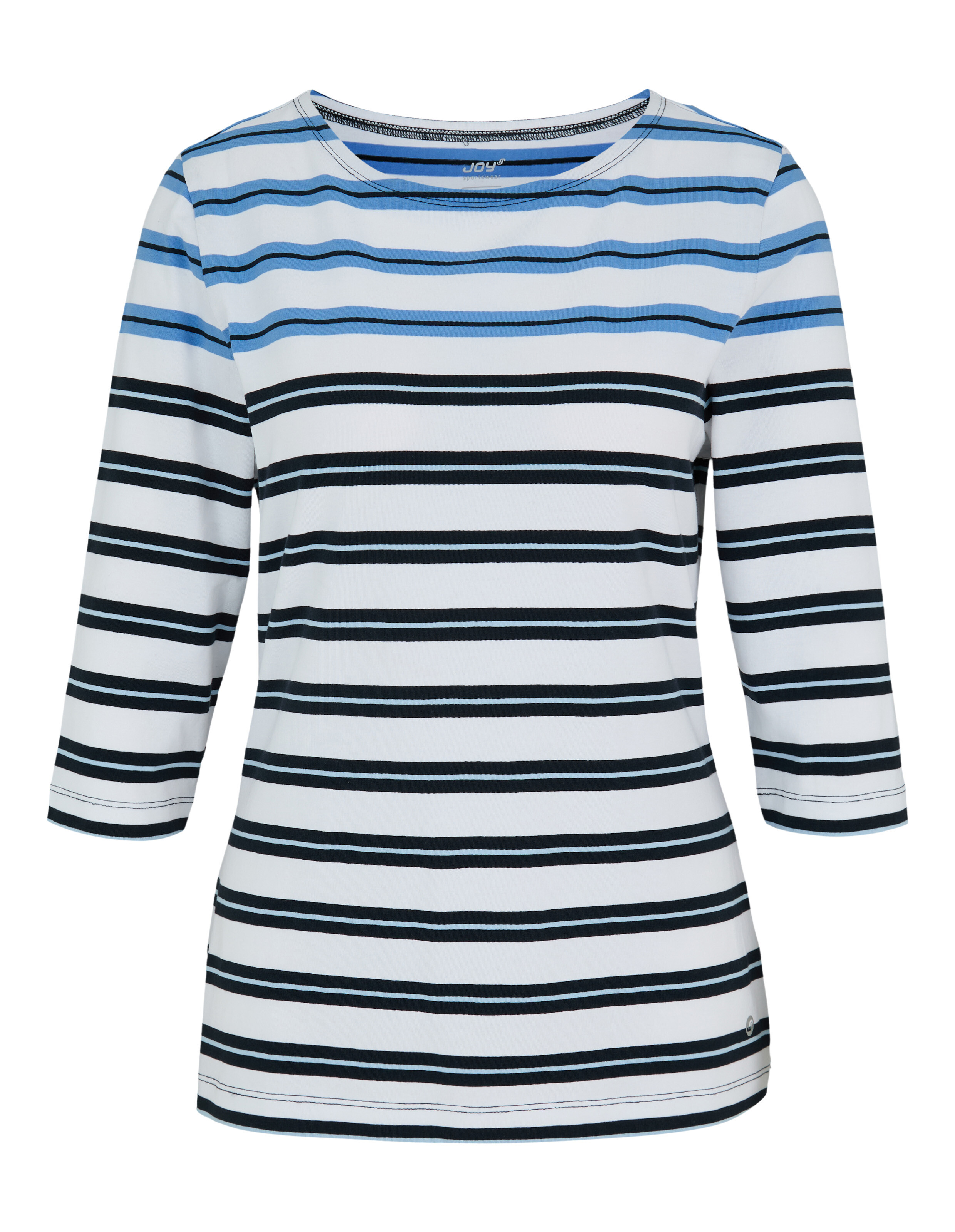 Lässiges, gestreiftes Langarmshirt in Blau und Schwarz, perfekt für entspannte Ausflüge.