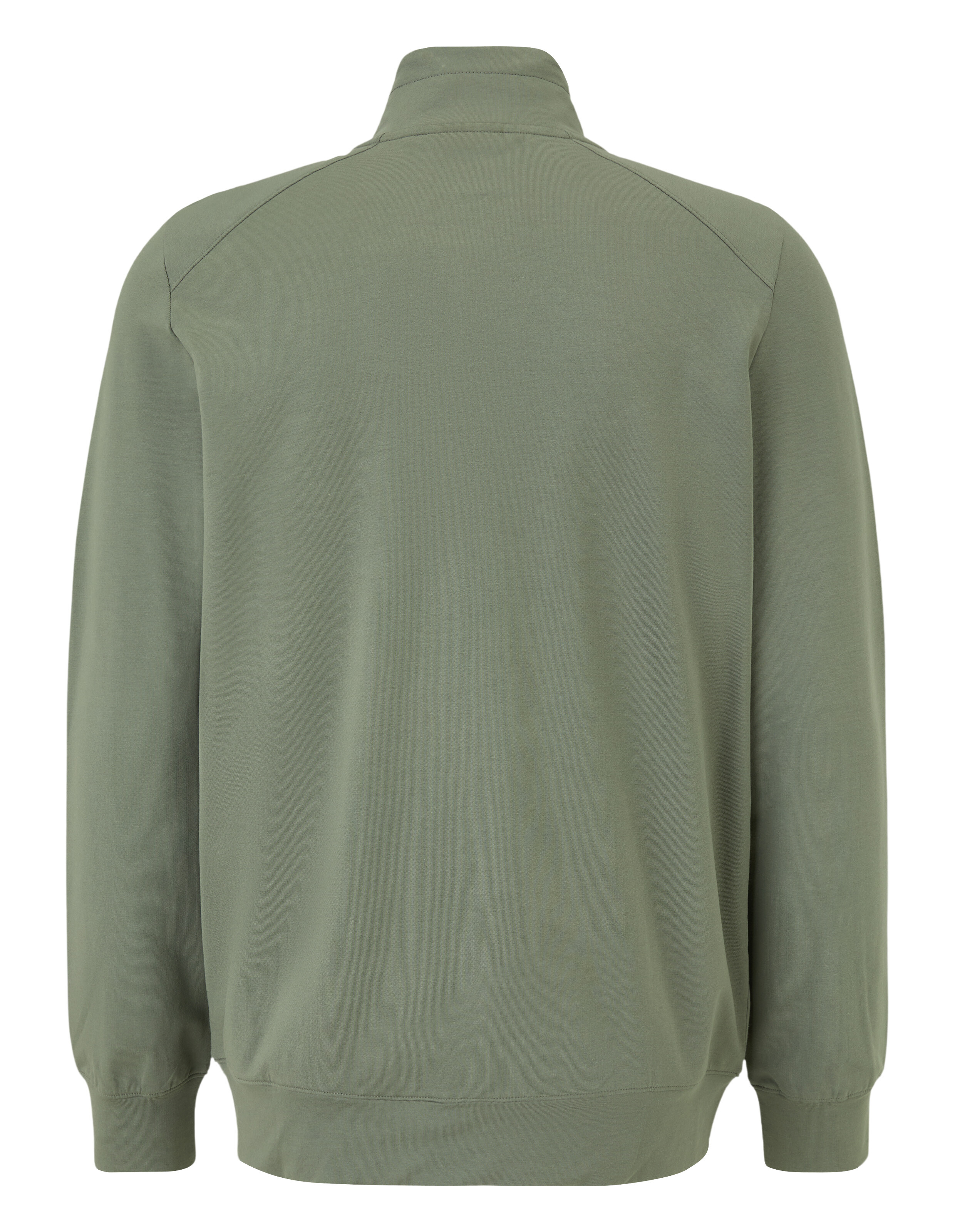 Grüne Unisex-Freizeitjacke mit durchgehendem Reißverschluss, zwei Reißverschlusstaschen und hohem Kragen aus leichtem Material.