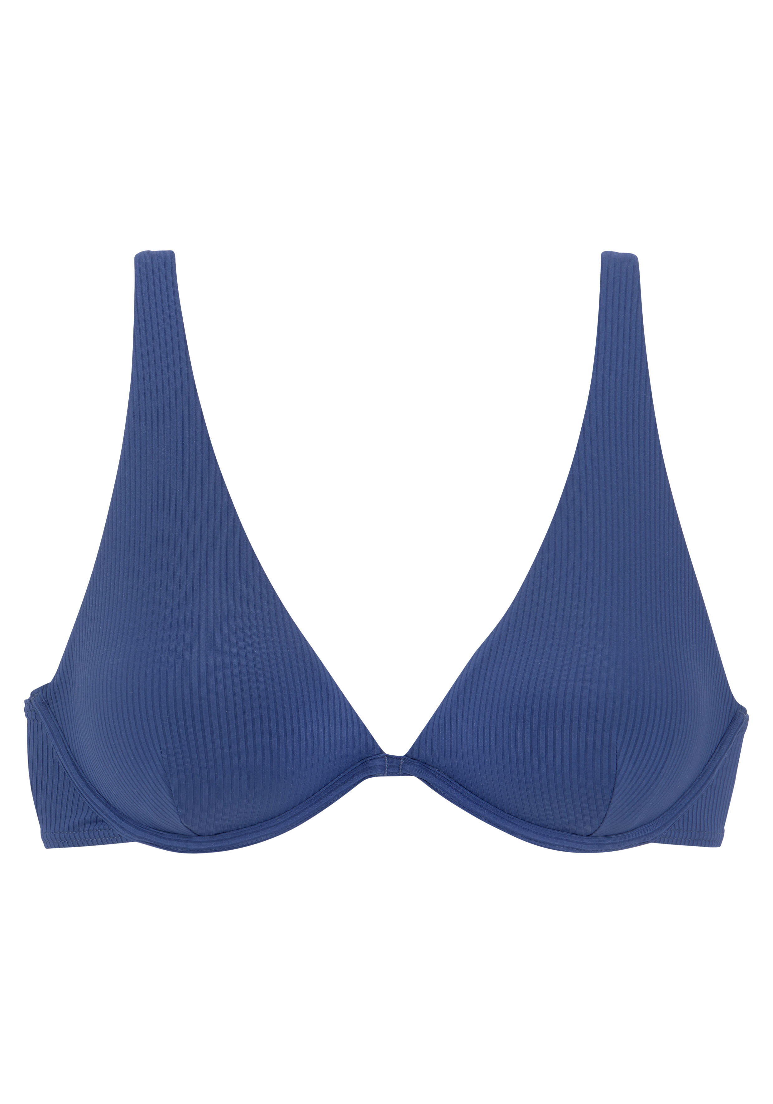Marineblaues, geripptes Triangel-Bikinioberteil für lässige Strandkleidung und Faulenzen.