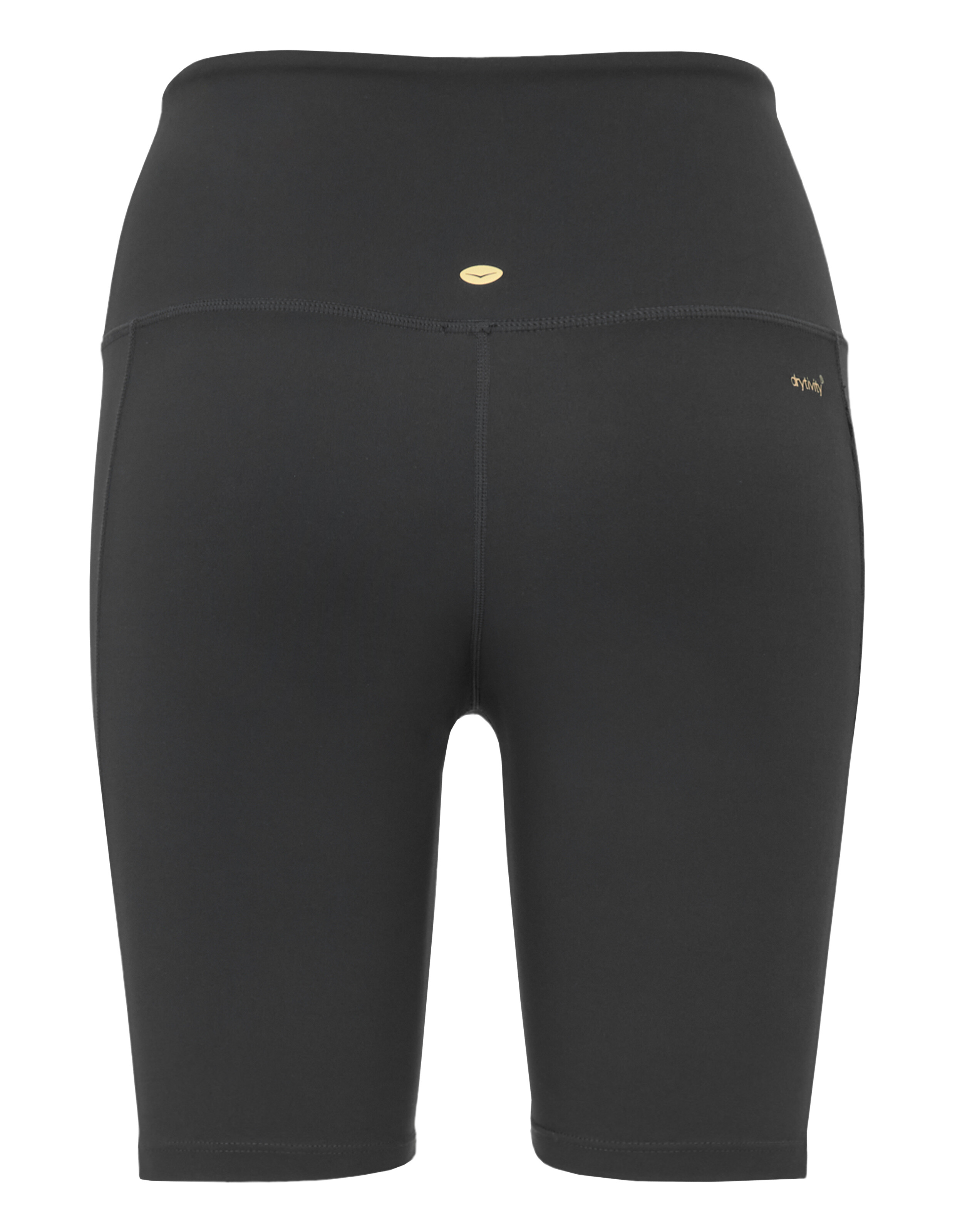 Schwarze Bikershorts mit hohem Bund für Freizeitkleidung und dezenten goldenen Logodetails.