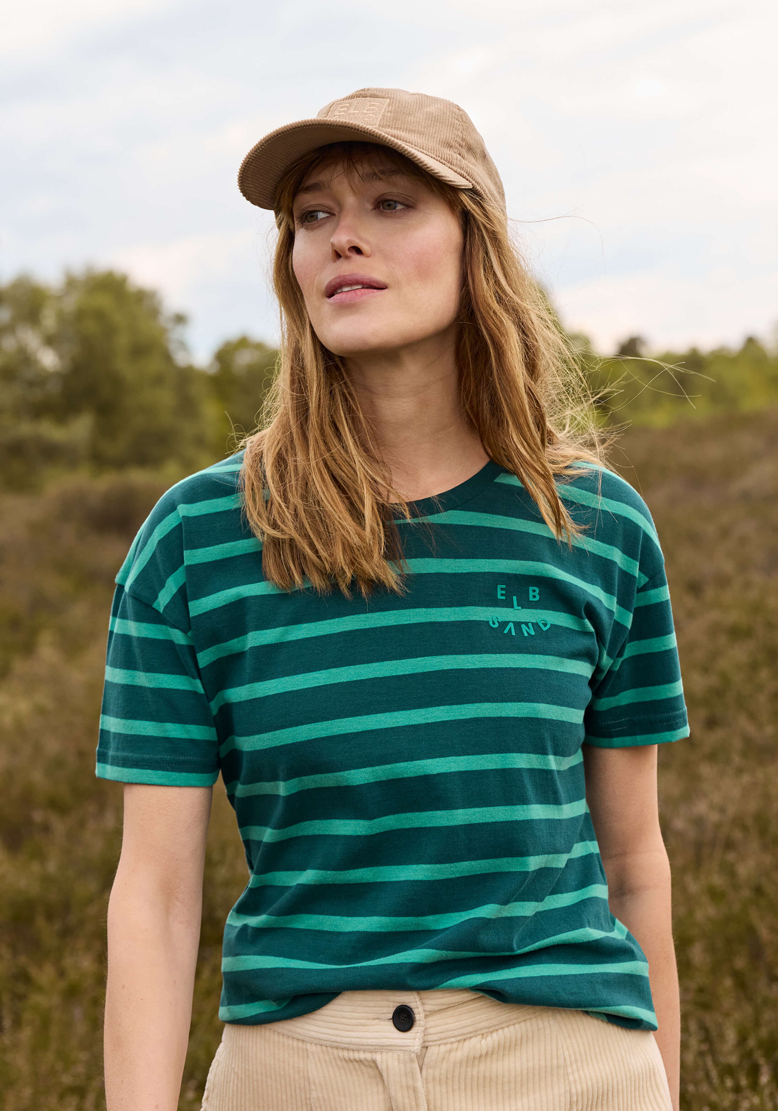 ELBSAND Uumi T-shirt Dark Ivy_Malachite_stripe