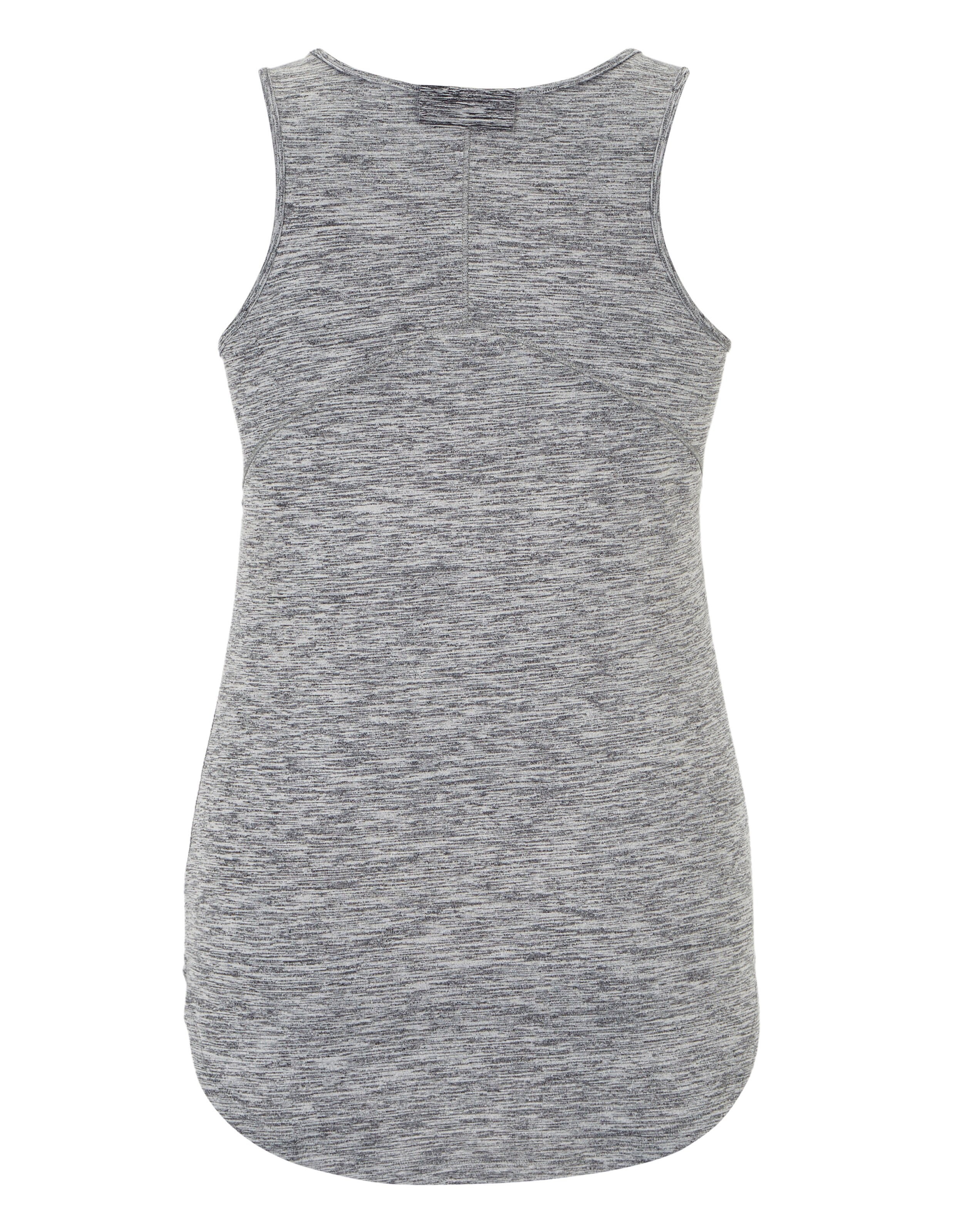 Rückansicht eines grauen, ärmellosen, lässigen Tanktops mit weicher Textur.