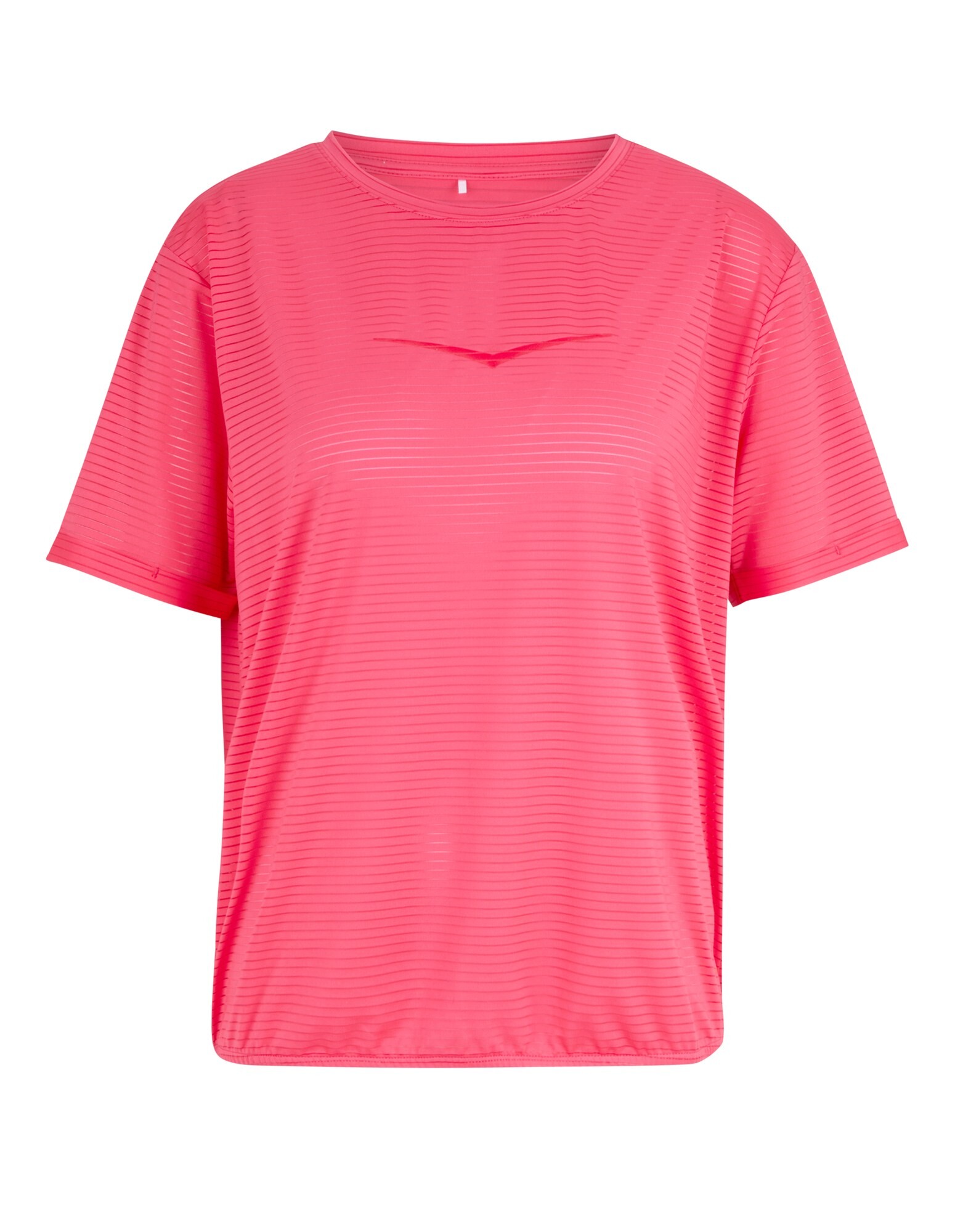 Hellrosa, lässiges T-Shirt mit entspannter Passform und gestreifter Textur.