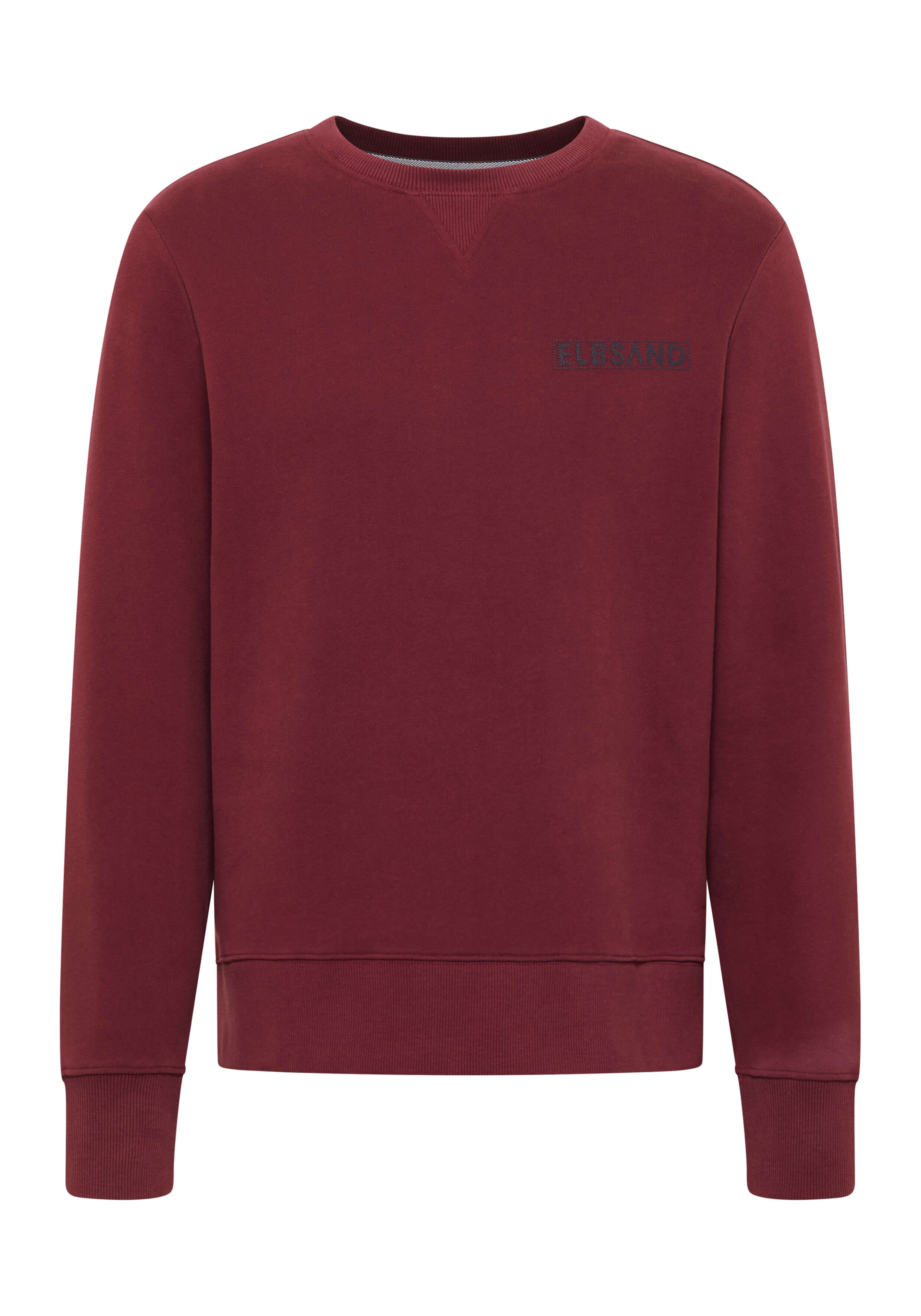 Gemütliches burgunderrotes ELBSAND-Sweatshirt mit Rundhalsausschnitt für lässiges Faulenzen und Alltagskleidung.