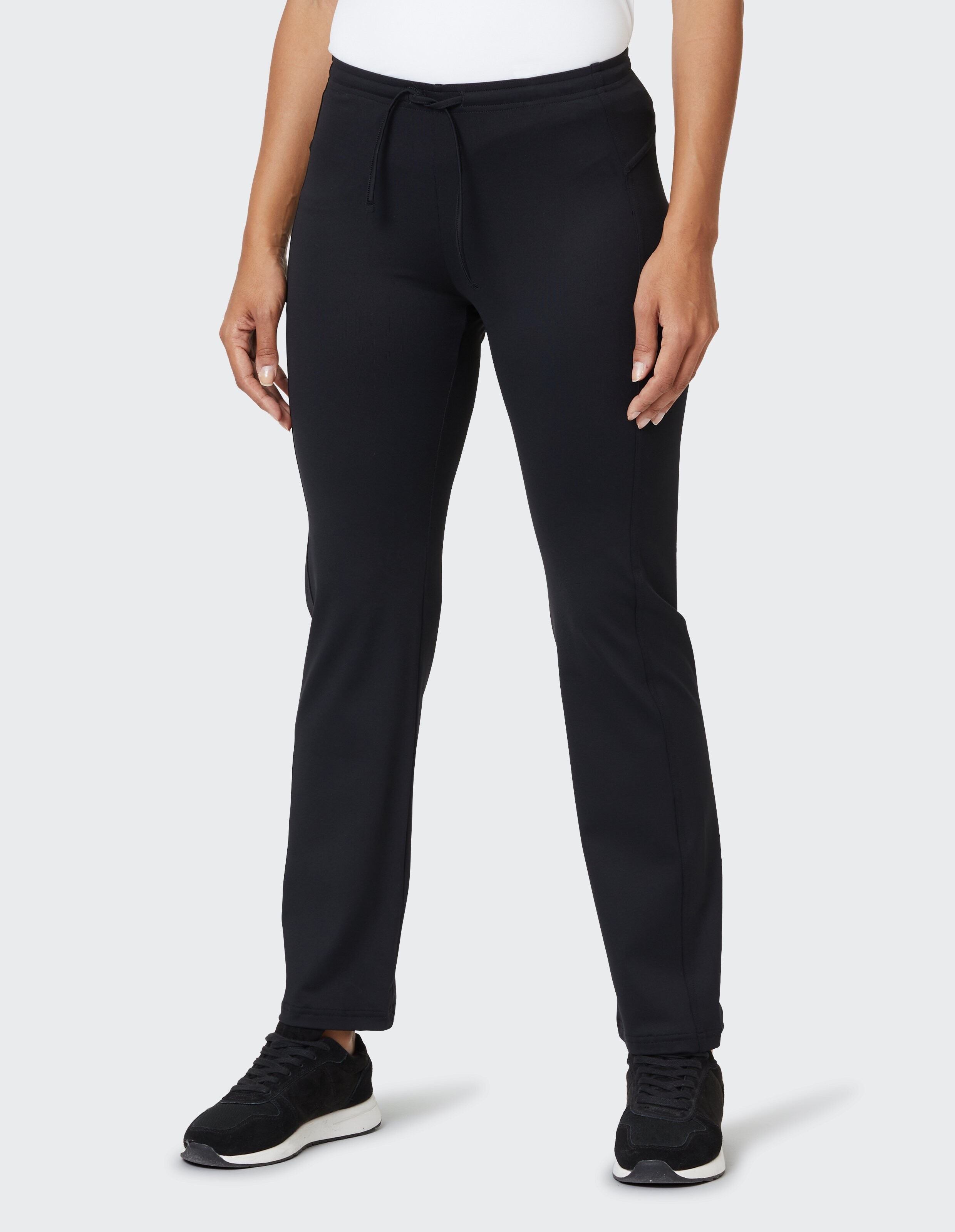 Schwarze Freizeithose mit Kordelzug, perfekt zum Faulenzen oder für Freizeitausflüge.