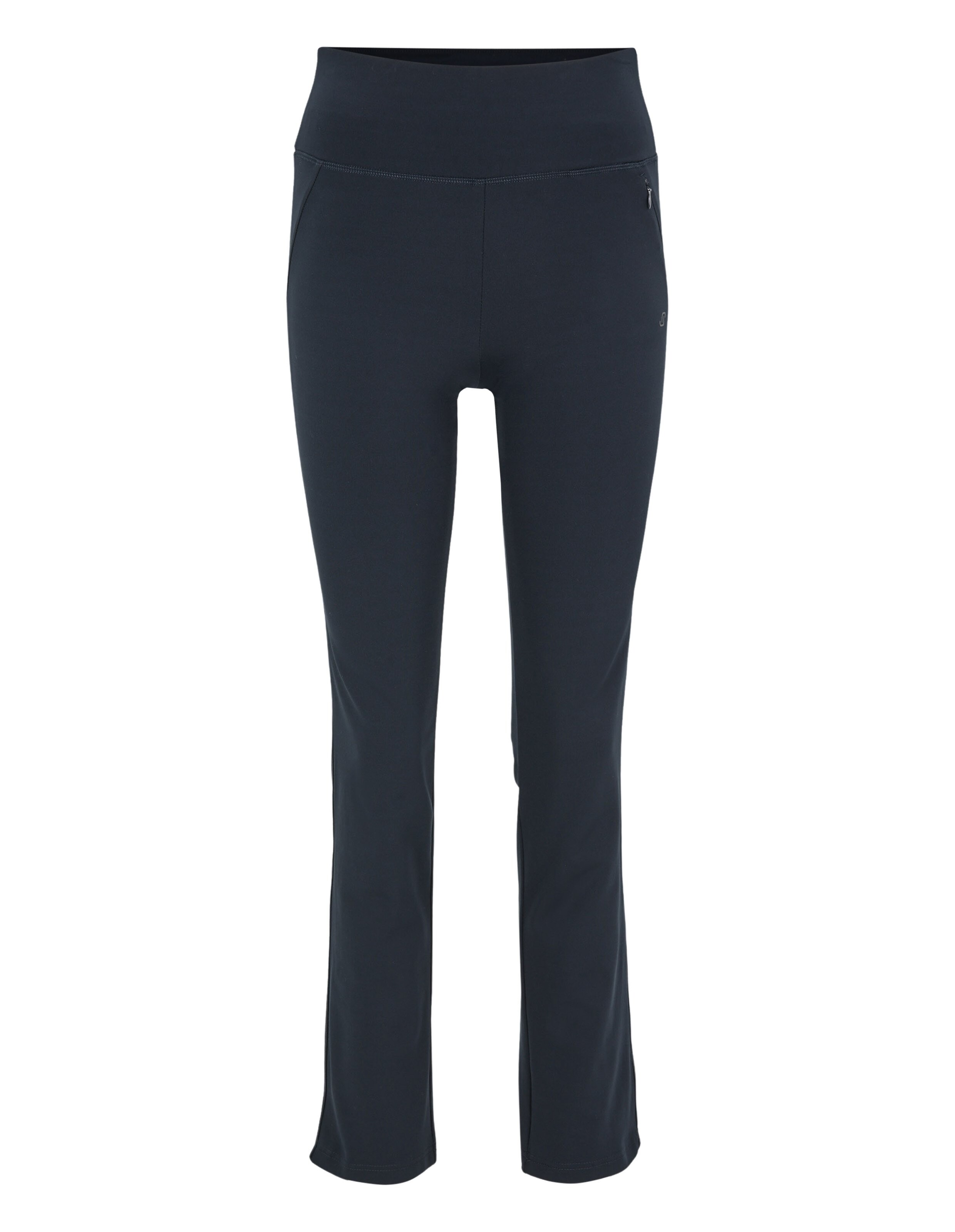 Eine schwarze, knöchellange Yogahose mit hoher Taille und geradem Schnitt, ideal für Sport und Freizeit.