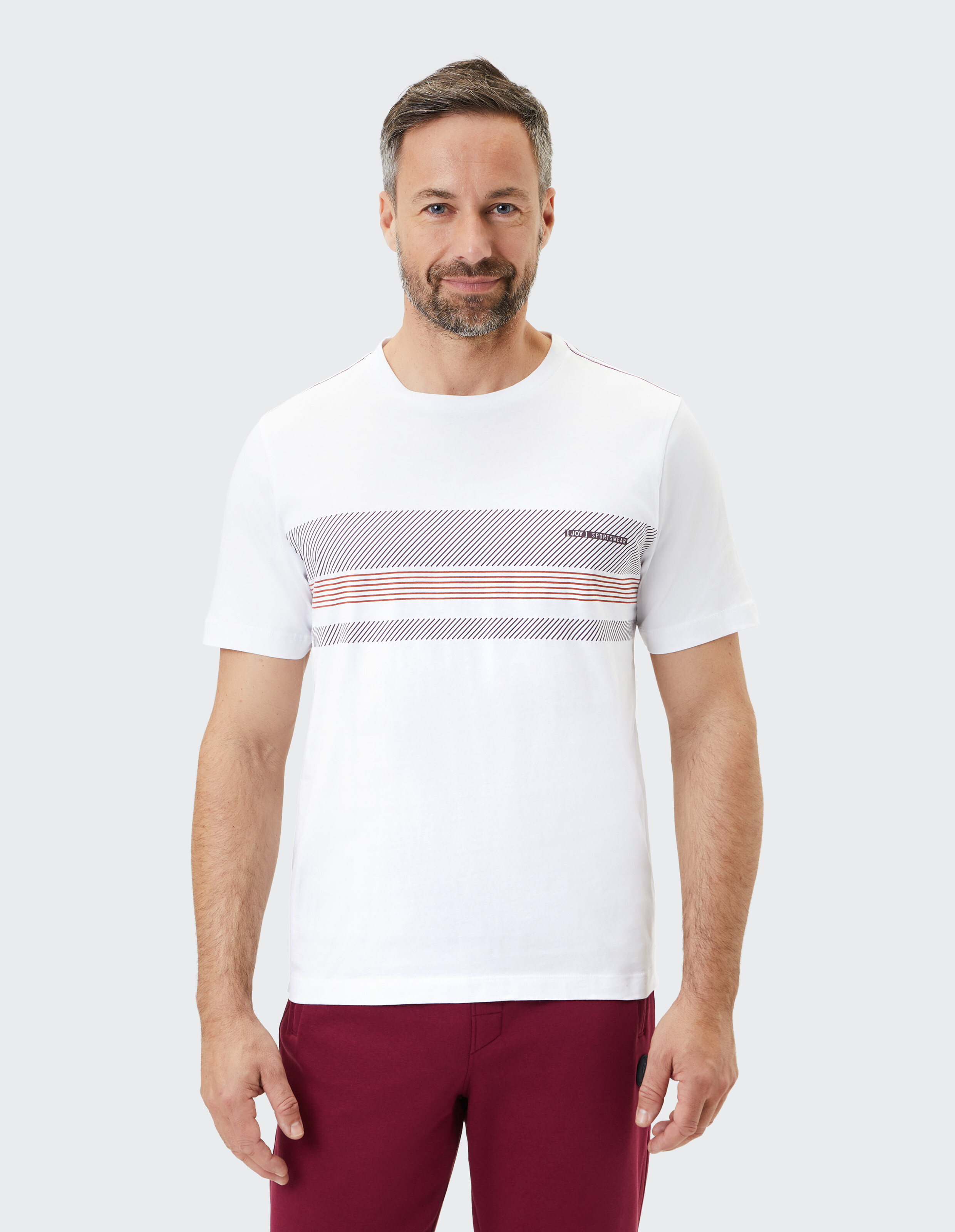 Weißes Herren-T-Shirt mit Streifenmuster, perfekt für die Freizeit.