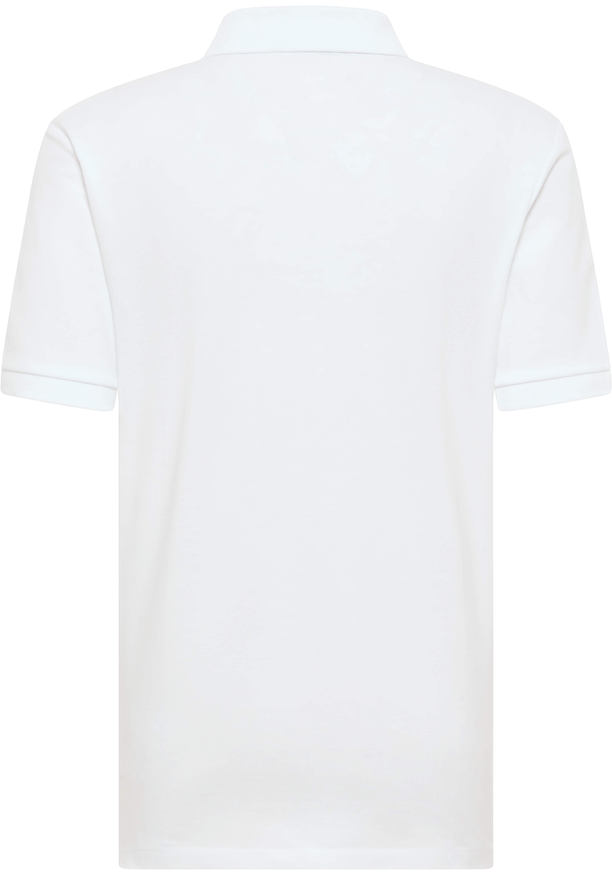 Rückansicht eines klassischen weißen Poloshirts, perfekt für Freizeitkleidung.