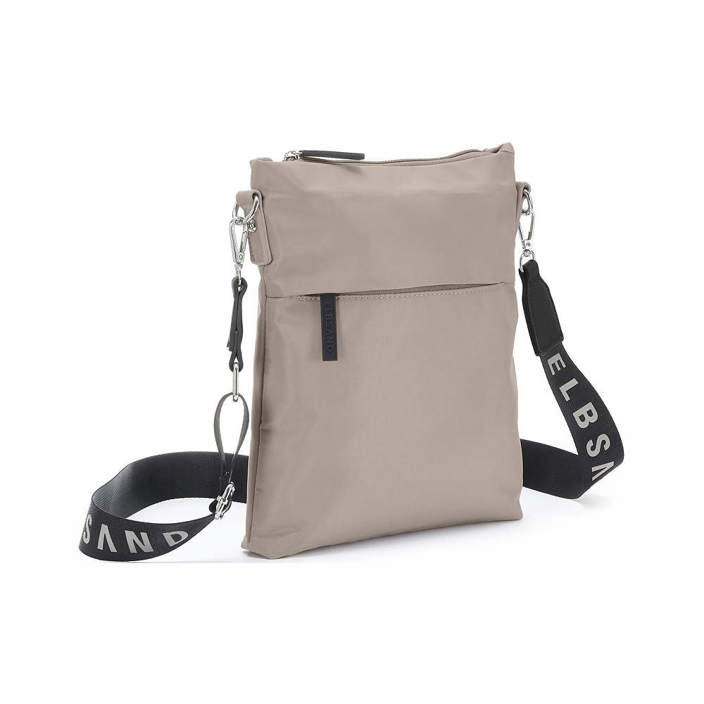 Stilvolle beige Umhängetasche mit verstellbarem Riemen und Vordertasche.