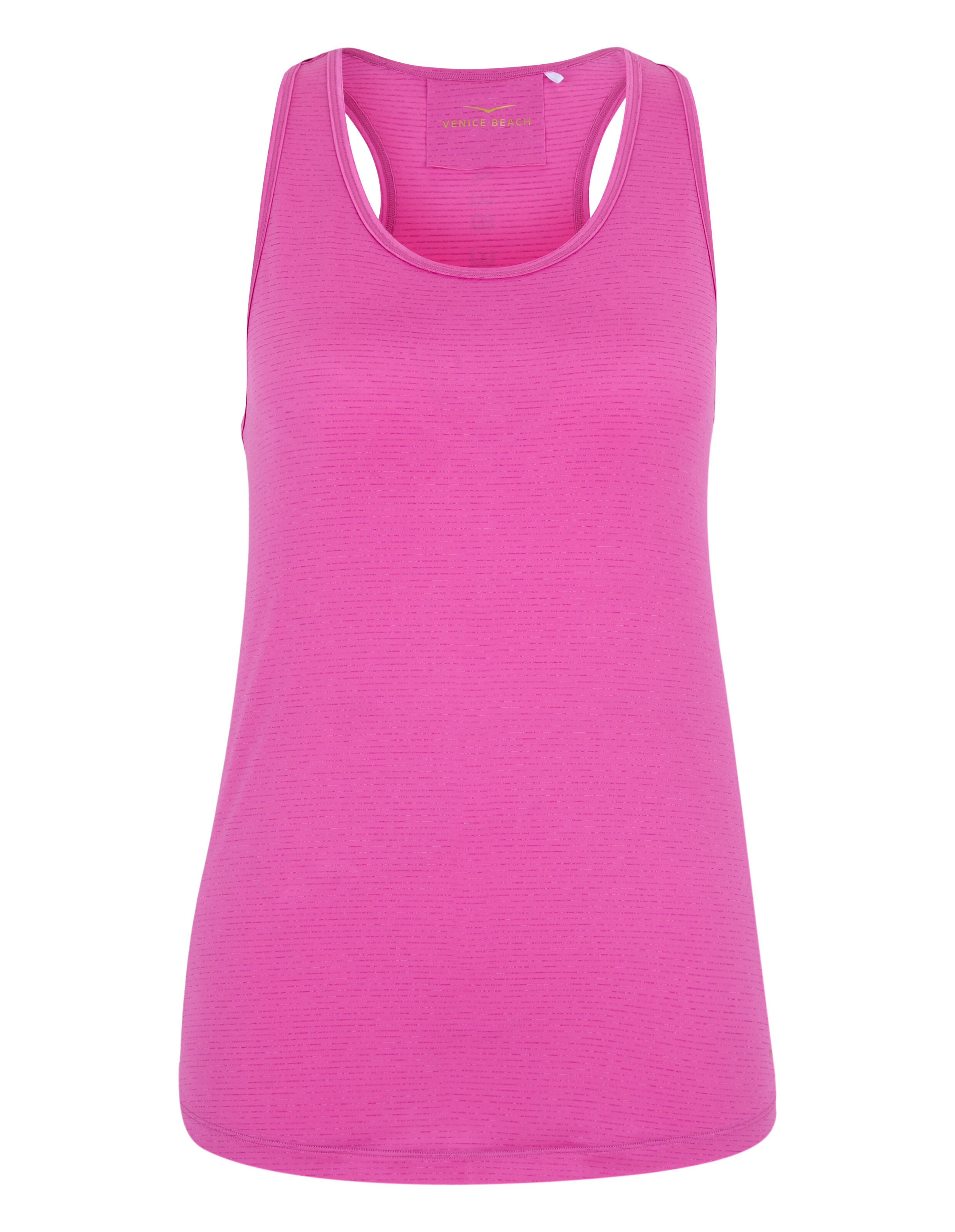 Rosafarbenes Racerback-Tanktop für Freizeitkleidung mit strukturiertem Stoffdesign.