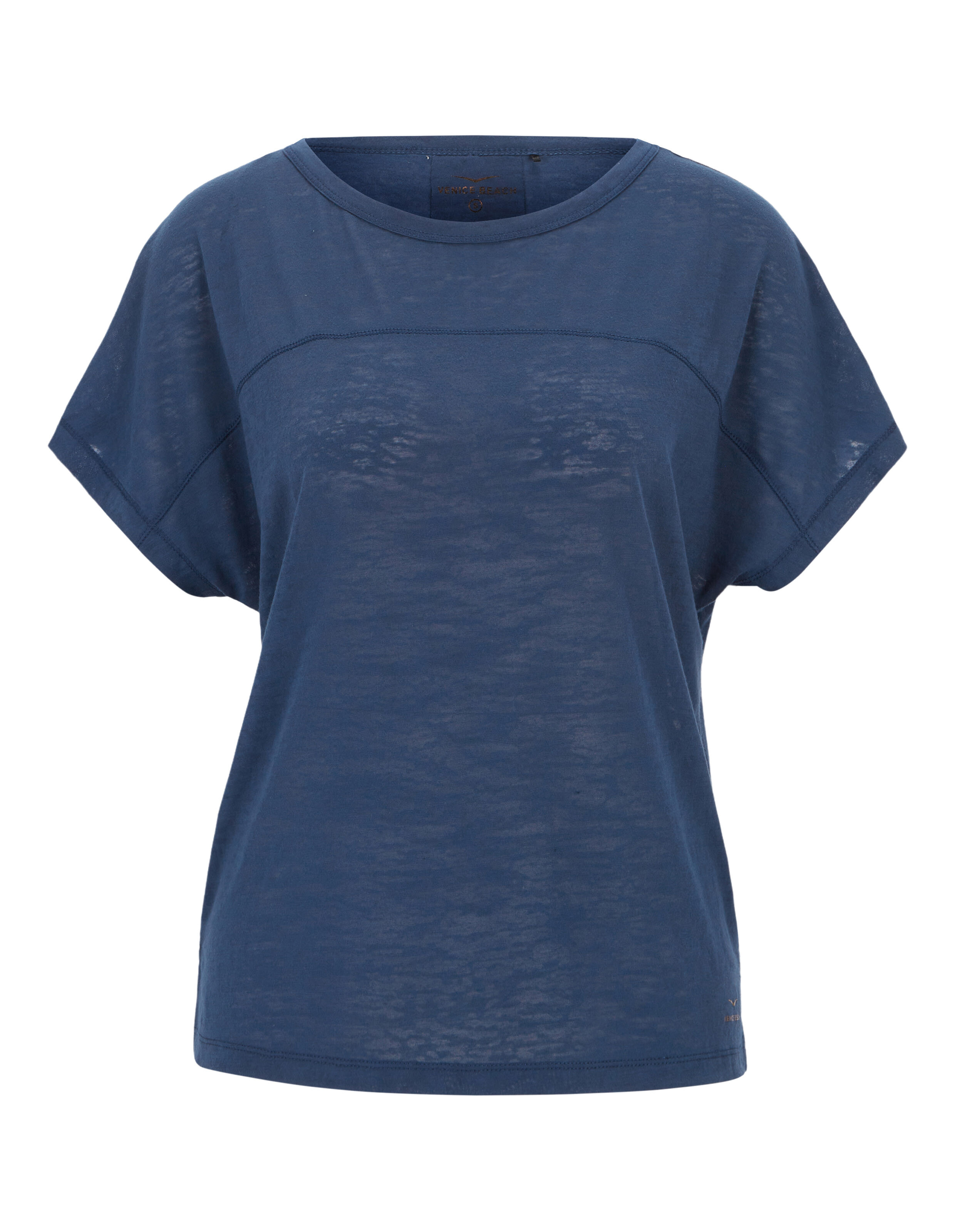 Dunkelblaues, lässiges T-Shirt mit kurzen Ärmeln und strukturierter Oberfläche für gemütliche Loungewear.