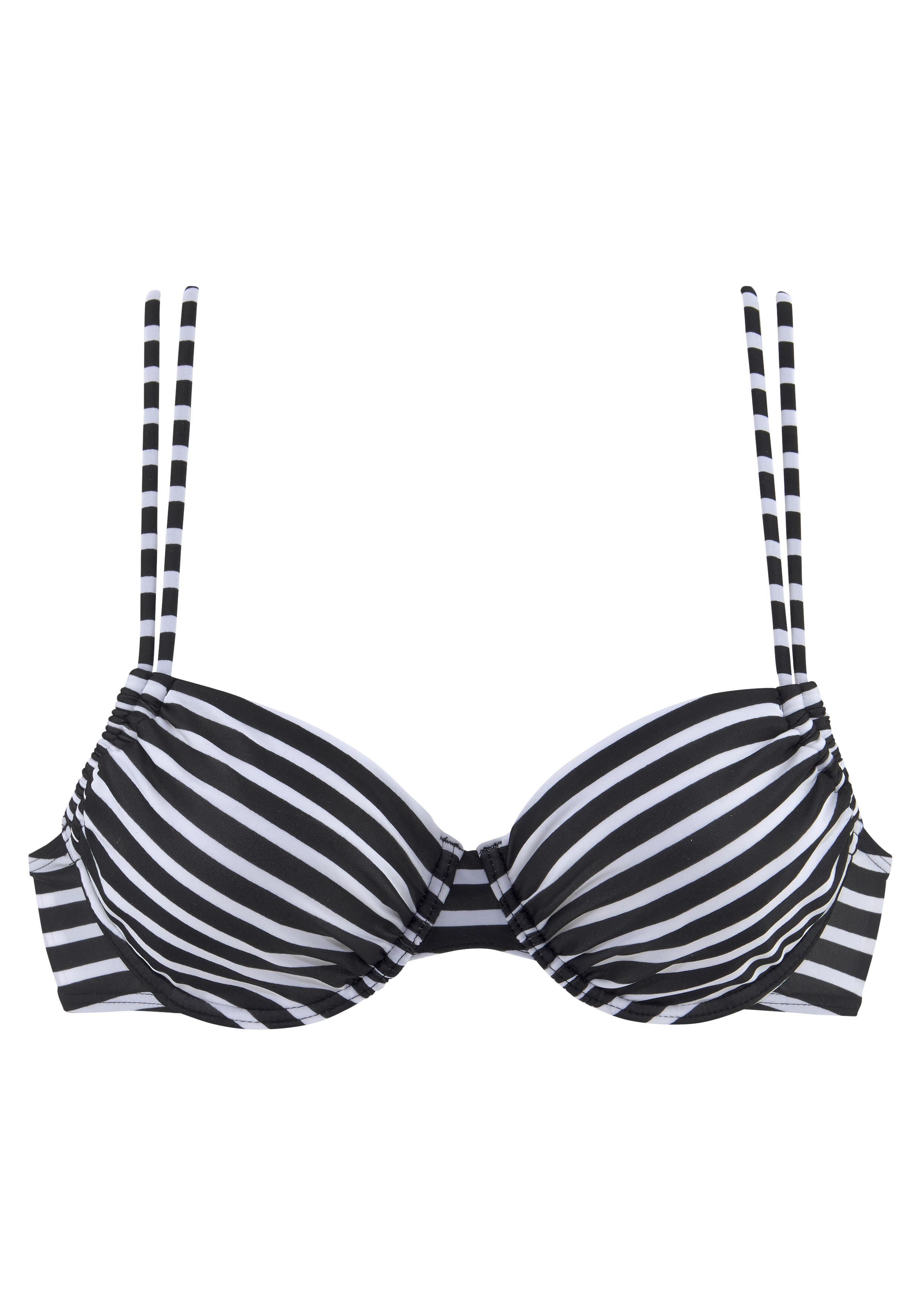 Venice Beach Lexi Bikinioberteil mit schwarz-weißem Streifenmuster auf weißem Hintergrund.