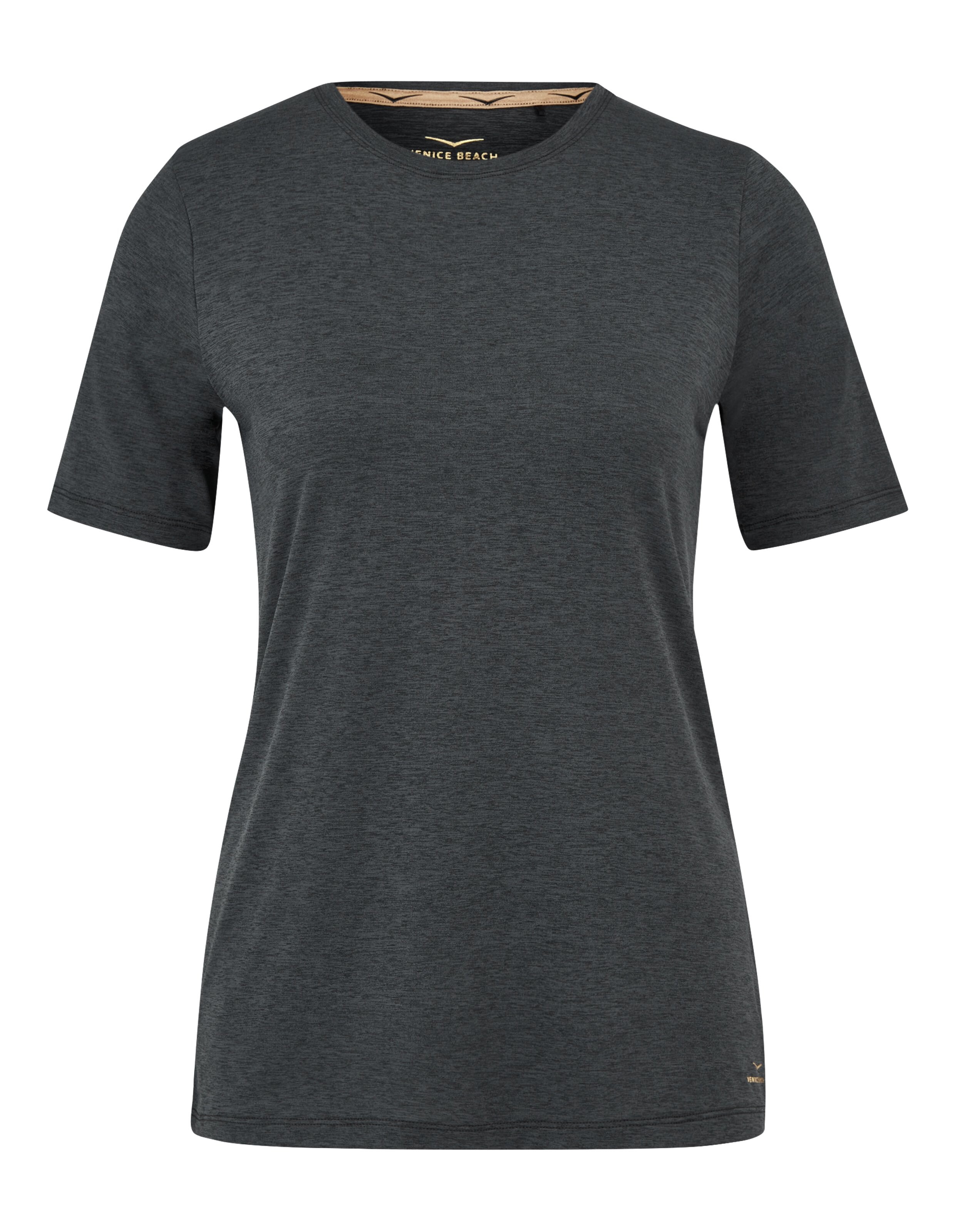 Dunkelgraues Kurzarm-T-Shirt mit klassischem Rundhalsausschnitt.