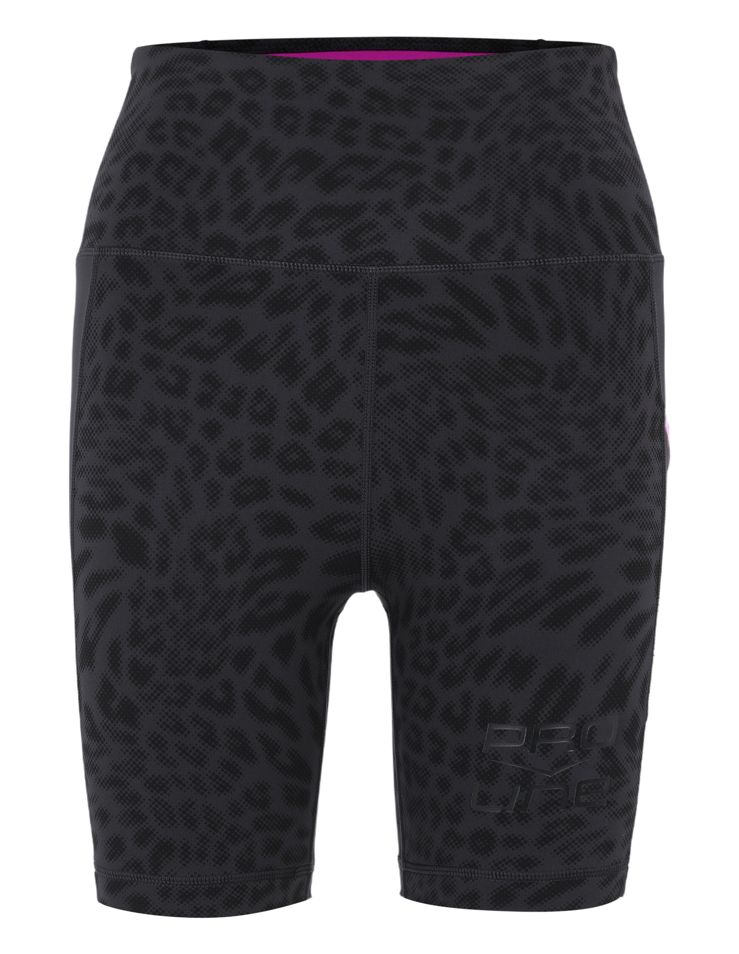 Schwarze Radlershorts mit Leopardenmuster und hohem Bund für Freizeitkleidung.