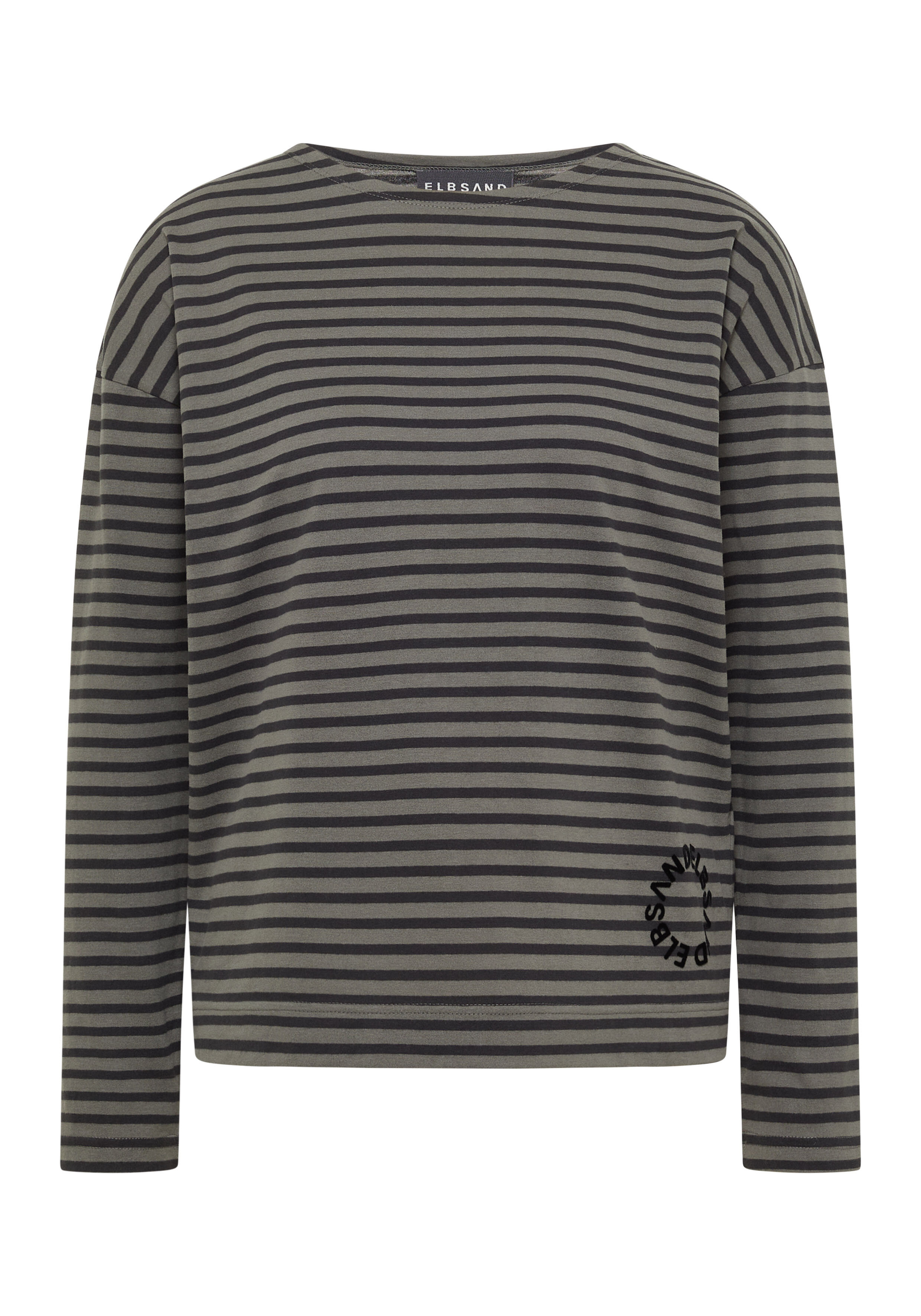 ELBSAND Langarm-Streifenshirt in Olivgrün für gemütliche Freizeitkleidung.