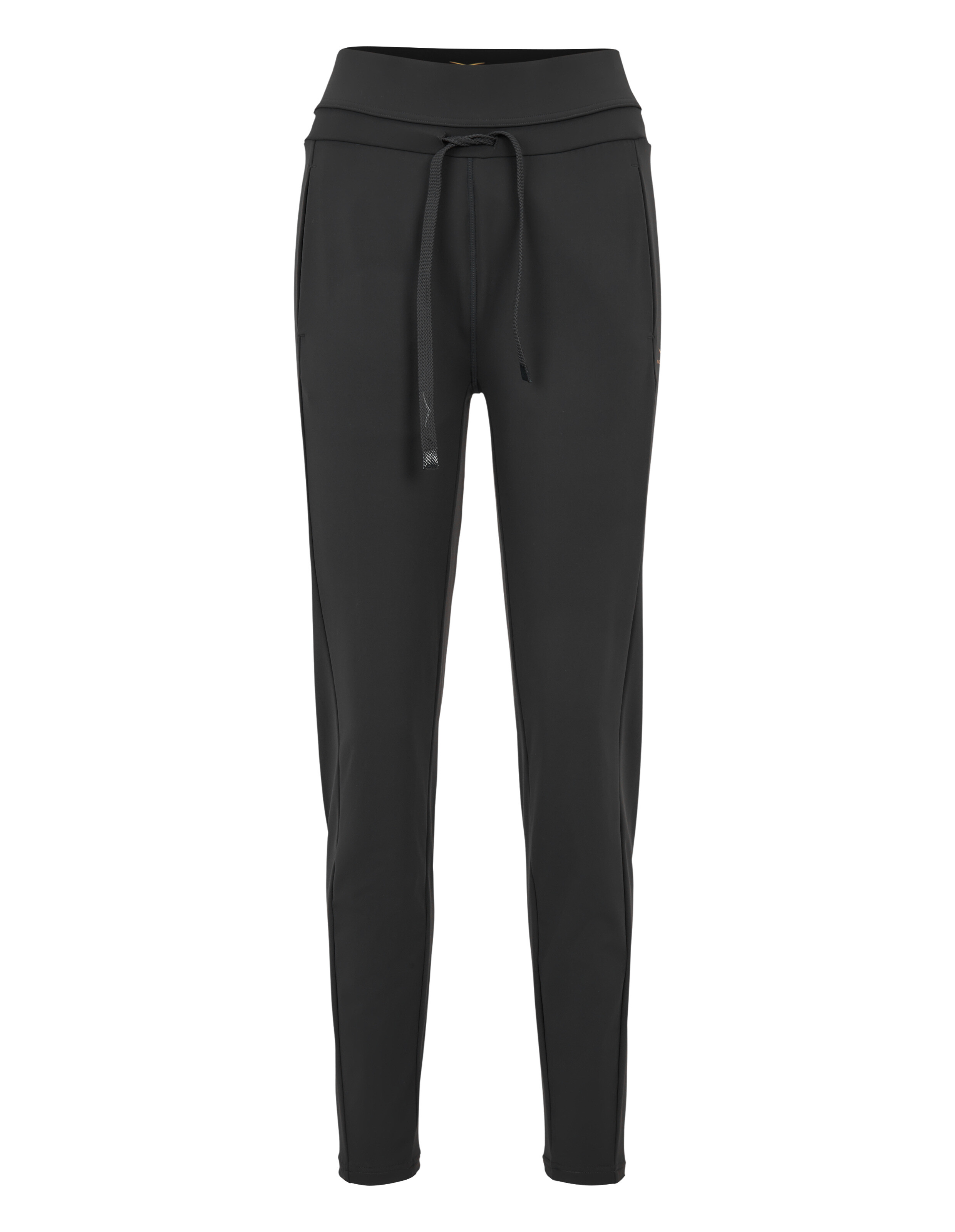 Schwarze ELBSAND lässige Lounge-Hose mit hohem Bund und verstellbarem Kordelzug.
